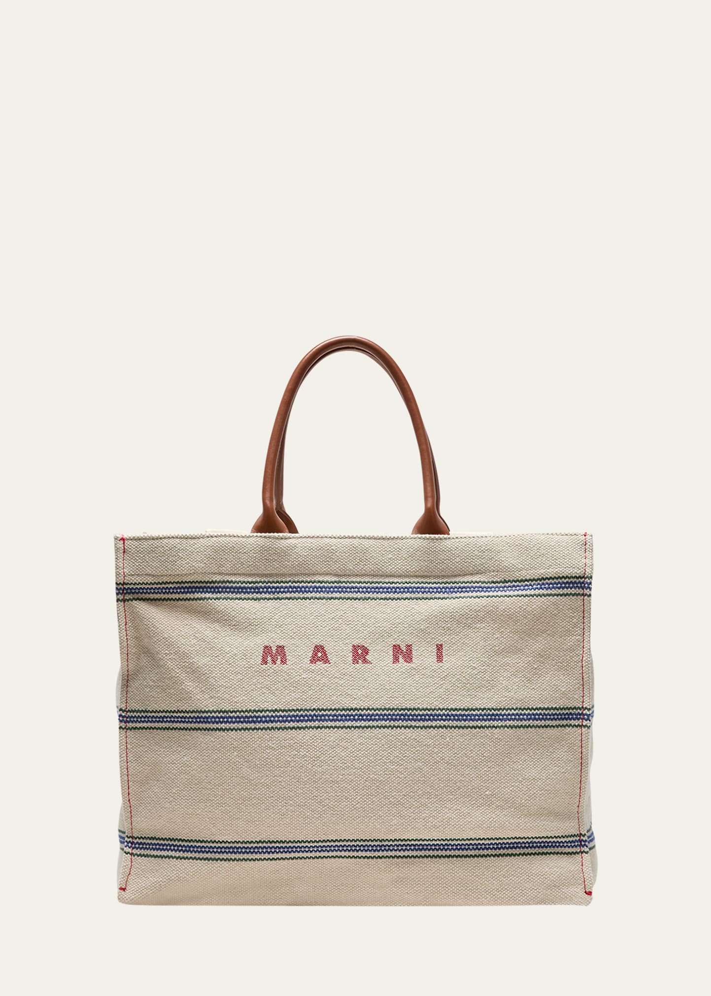 Marni Medium Striped Canvas Tote Bag In Neutral