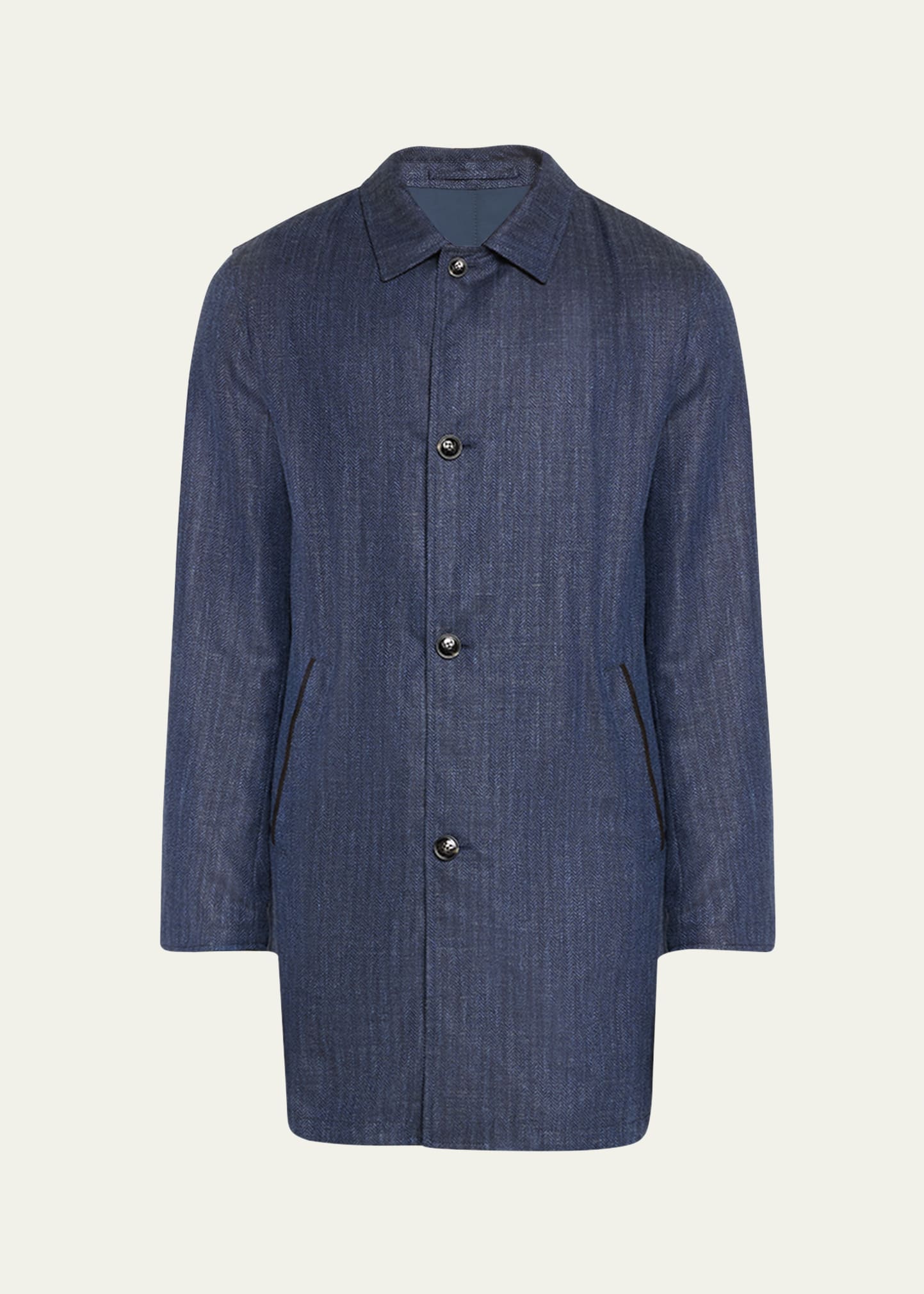 Kiton Men's Wool And Silk Raincoat In Blue