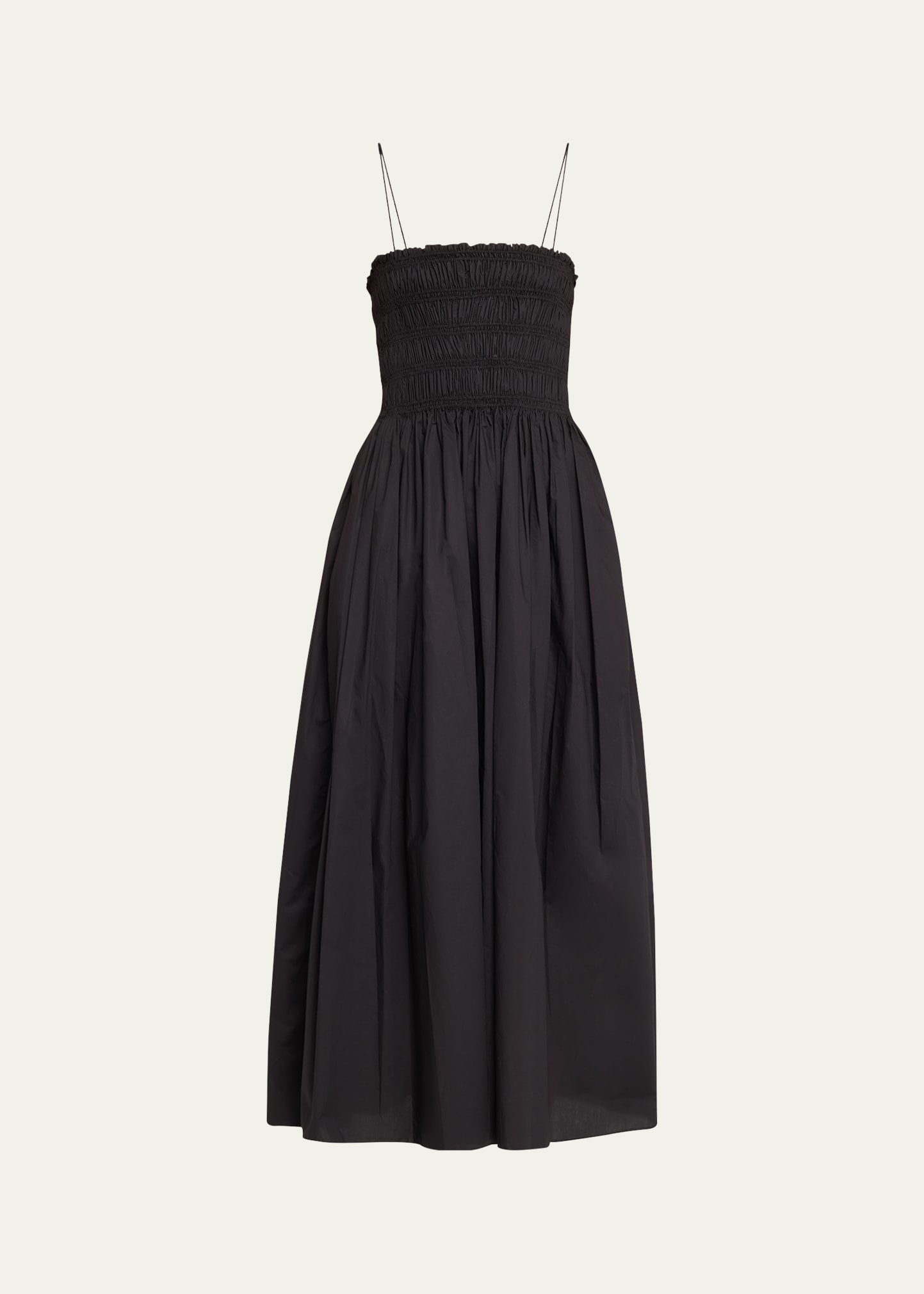 Matteau Shirred Organic Cotton And Silk-blend Midi Dress In Black