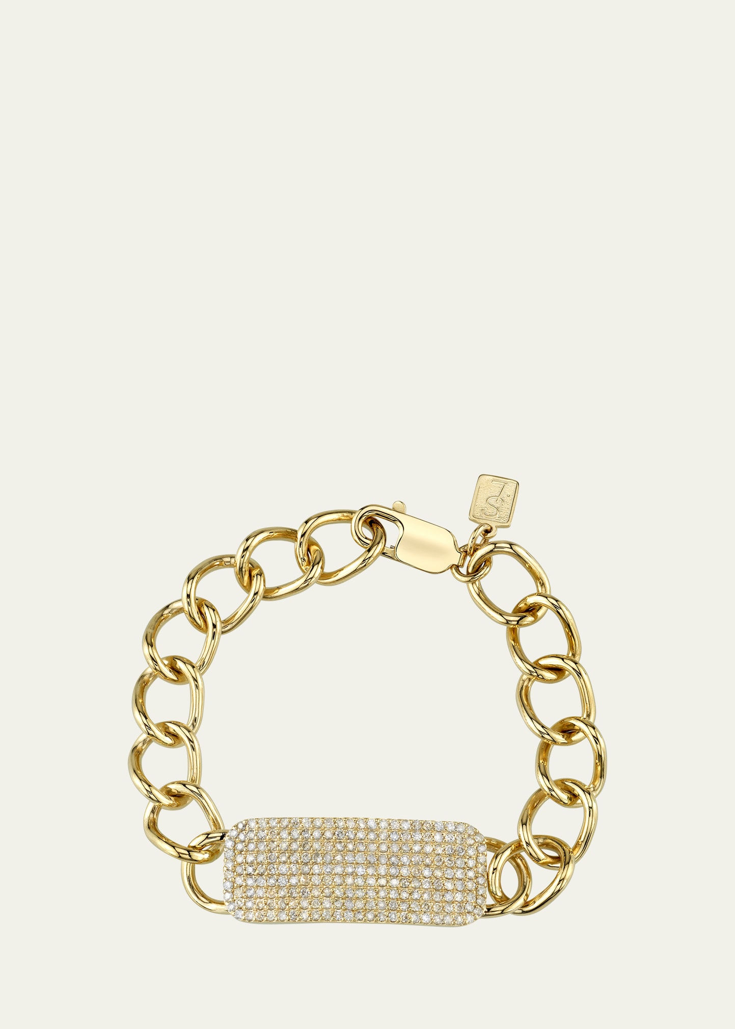 14K Yellow Gold Pave Diamond ID Tag Bracelet