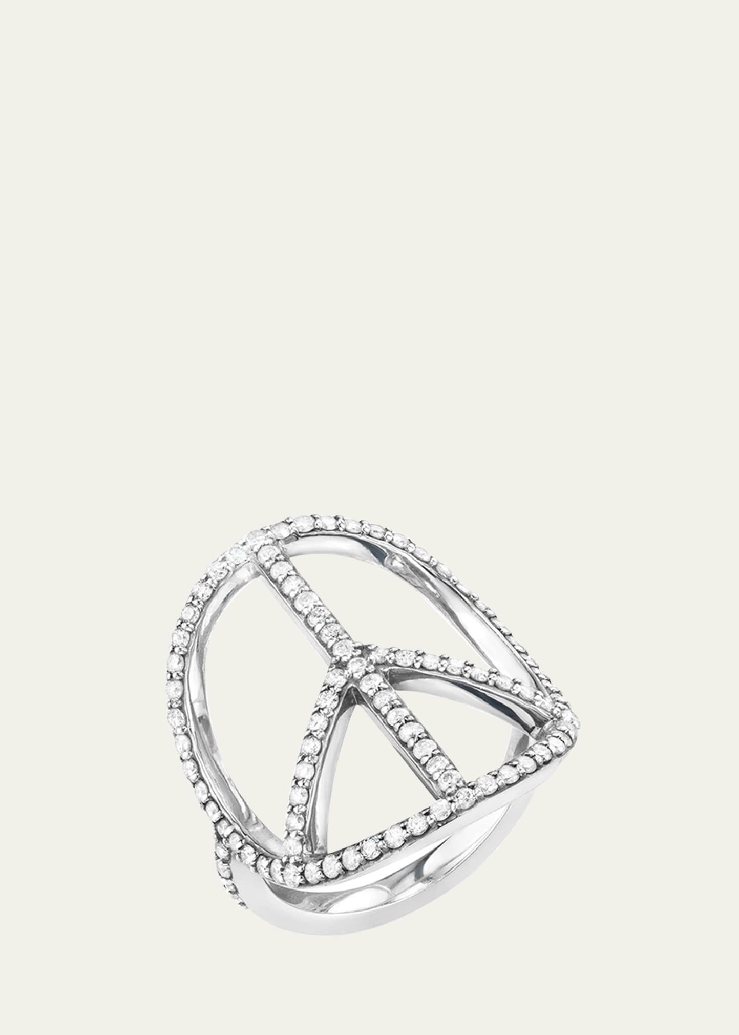 Sheryl Lowe Pave Diamond Circular Peace Sign Ring In Silver