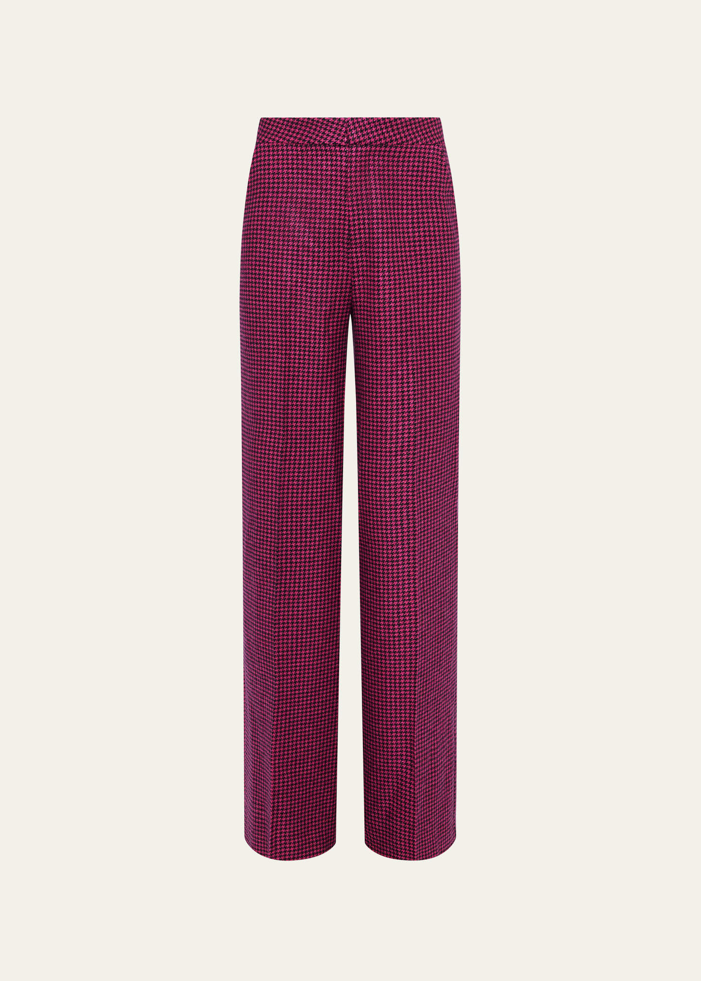 Livvy Mid-Rise Straight-Leg Houndstooth Trousers