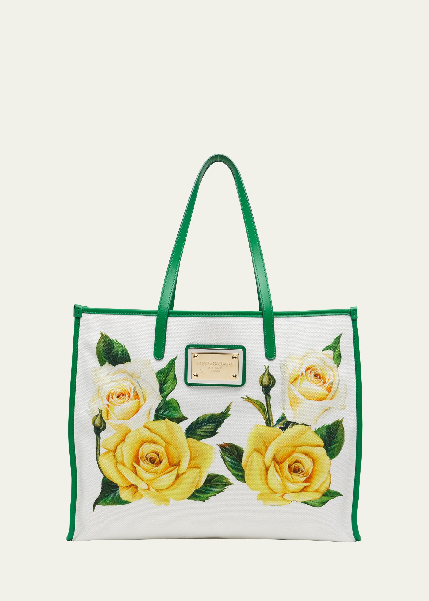 Shop Dolce & Gabbana Happy Garden Printed Canvas Tote Bag In Ha3vo Rose Gialle