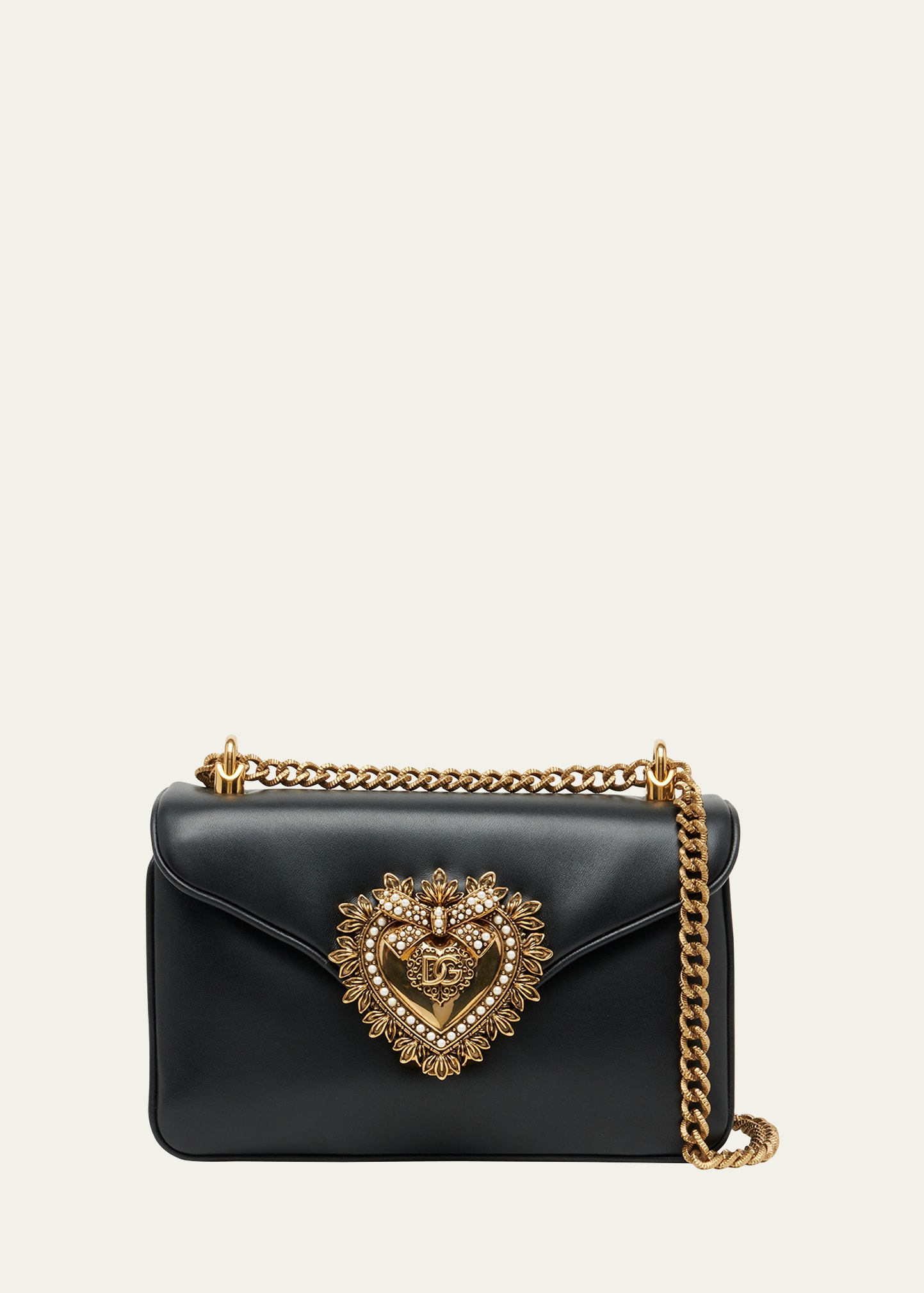 Dolce & Gabbana Devotion Napa Leather Chain Crossbody Bag In 80999 Black