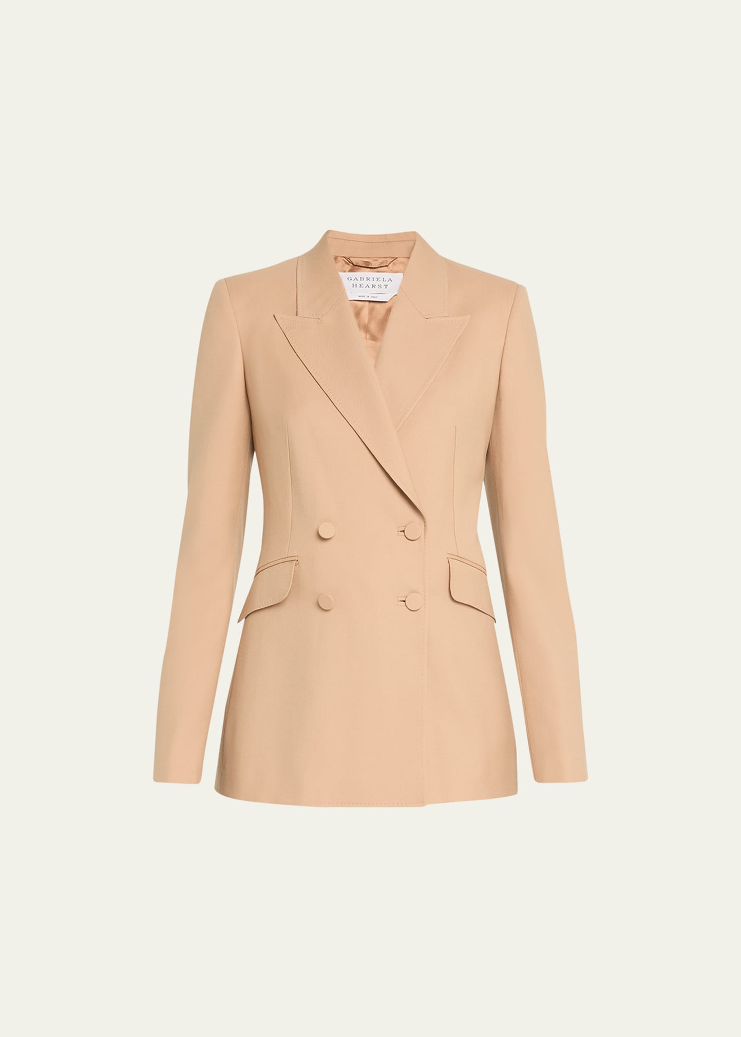 Gabriela Hearst Stephanie Wool-silk-linen Double-breasted Blazer Jacket In Camel