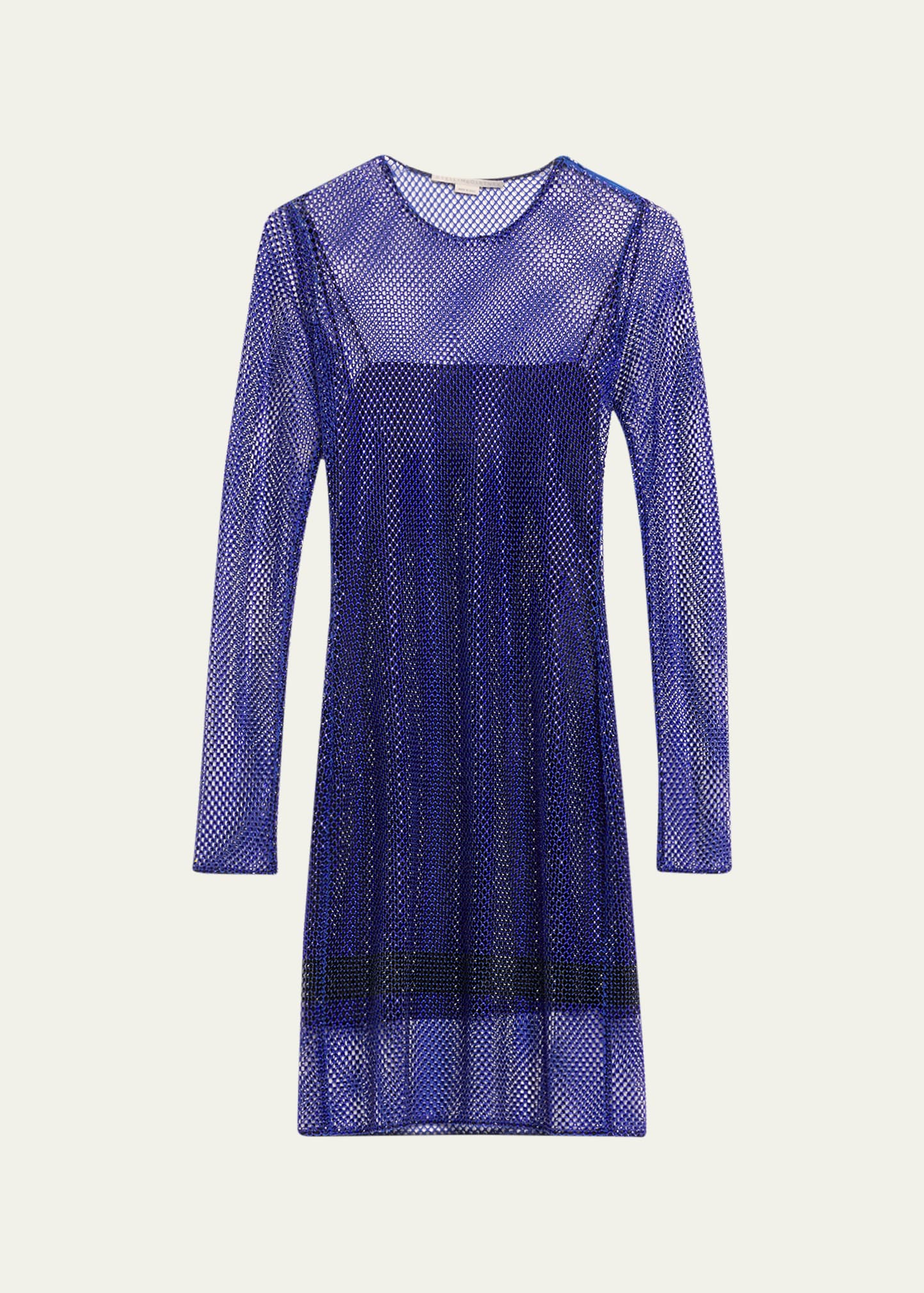 Stella Mccartney Hotfix Long Sleeve Crystal Mesh Dress In 4501 Cobalt Blue
