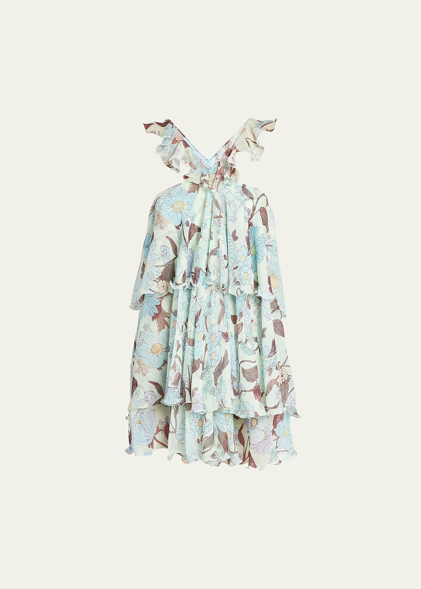 Stella Mccartney Floral Chiffon Sleeveless Halter Mini Dress In Multicolor Mint