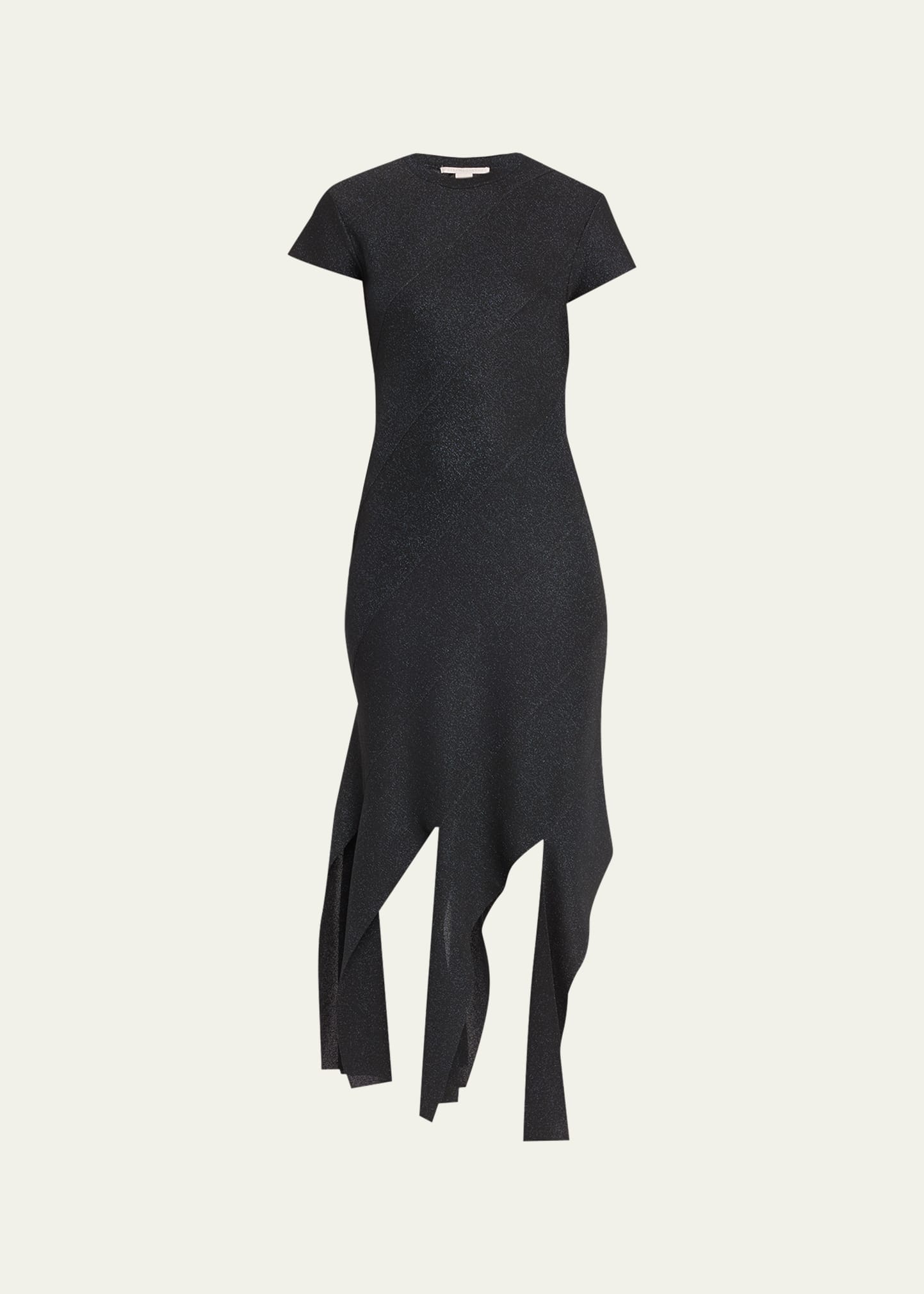 Shop Stella Mccartney Short-sleeve Lurex Knit Asymmetric Dress In 1069 Black Navy