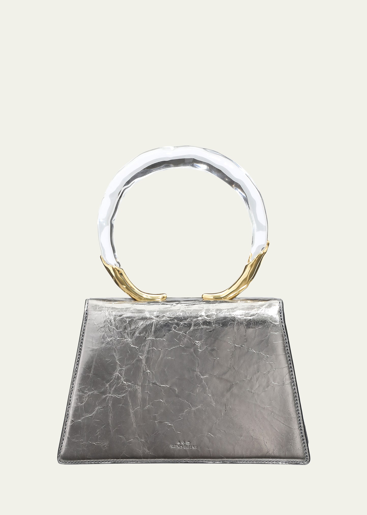 Alexis Bittar Lucite Quad Metallic Leather Small Handbag In Pewter