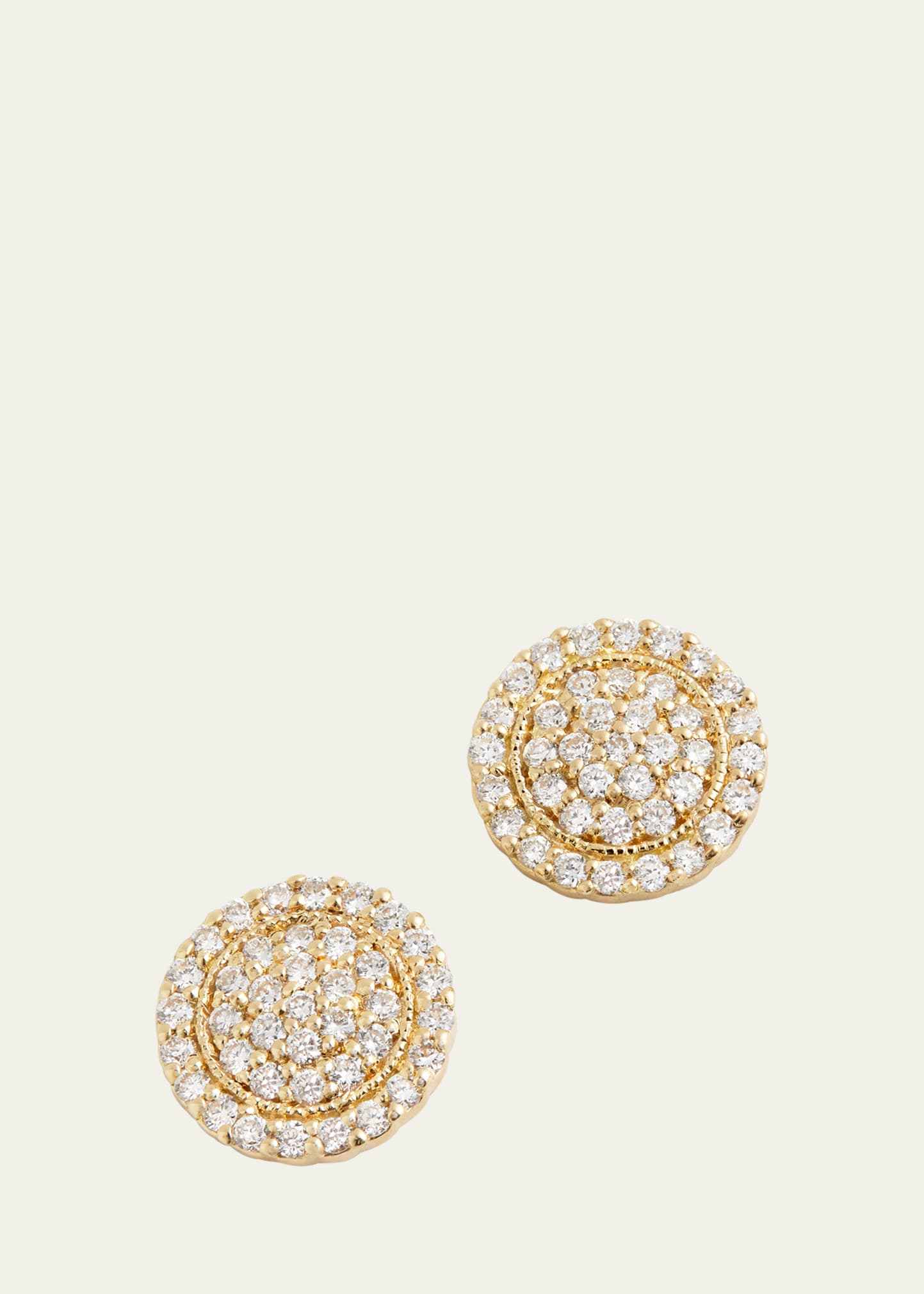18K Yellow Gold Diamond Disc Stud Earrings