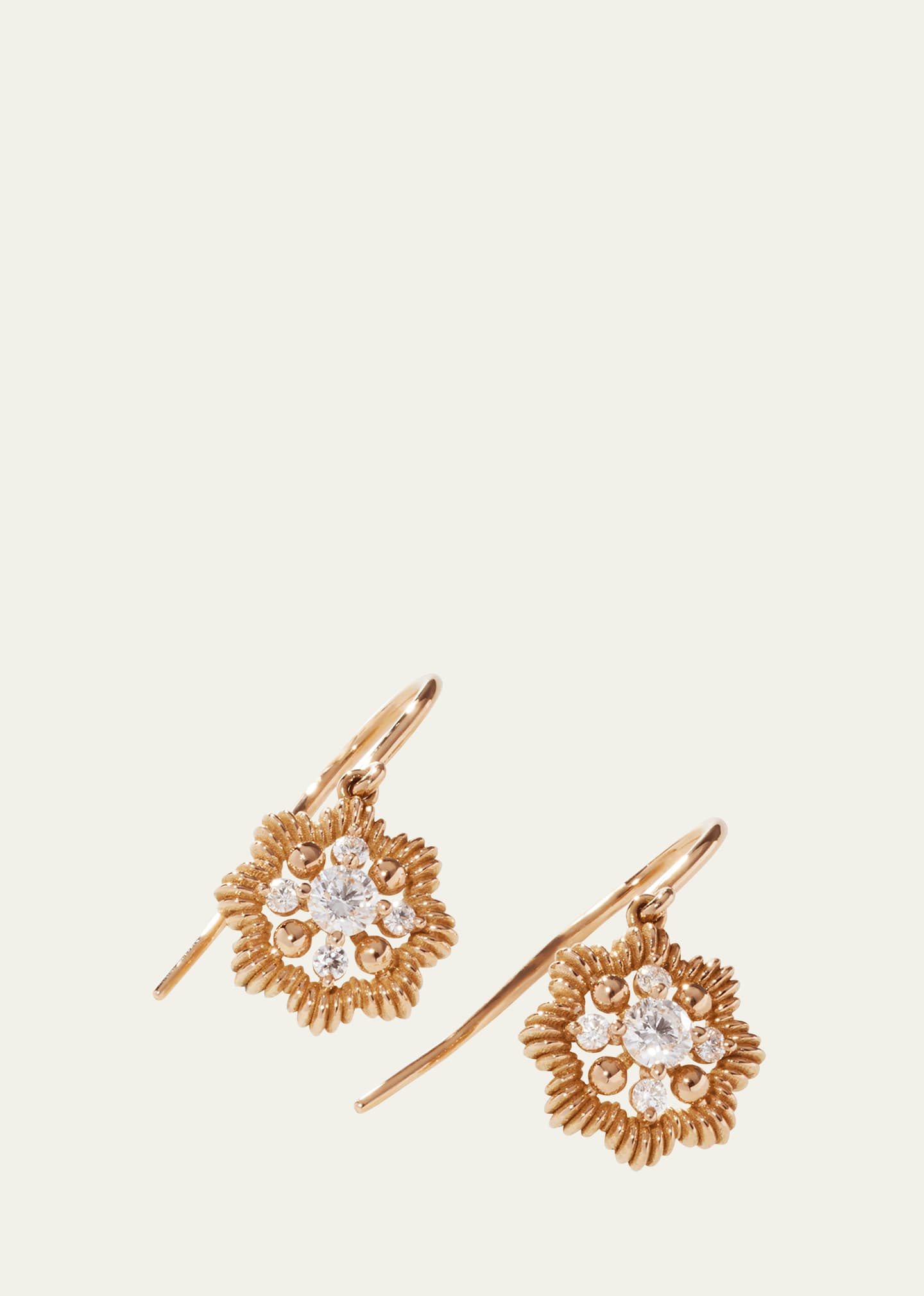 OSCAR MASSIN LACE FLOWER 18K RECYCLED YELLOW GOLD AND LAB GROWN DIAMOND DROP EARRINGS