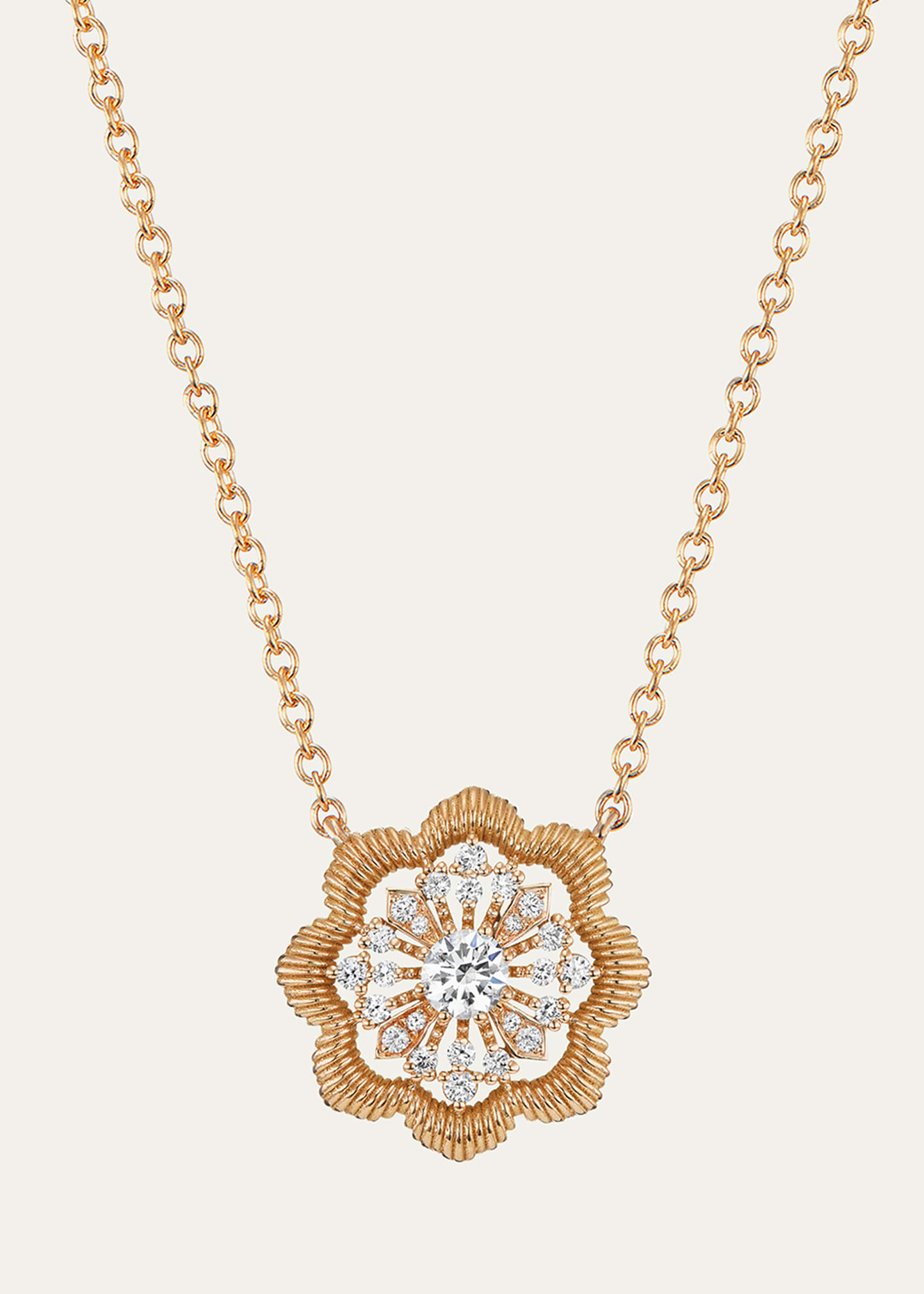 Oscar Massin Lace Flower 18k Recycled Yellow Gold And Lab Grown Diamond Large Pendant Necklace