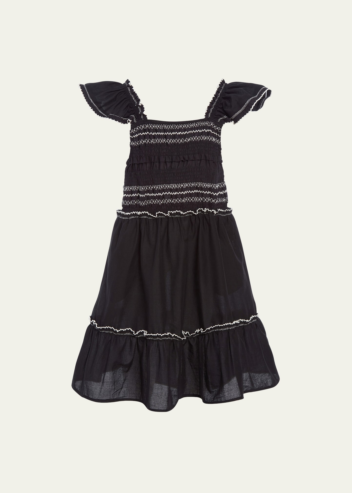 Sea Kids' Girl's Mable Cambric Flutter-sleeve Smocked Dress In Black