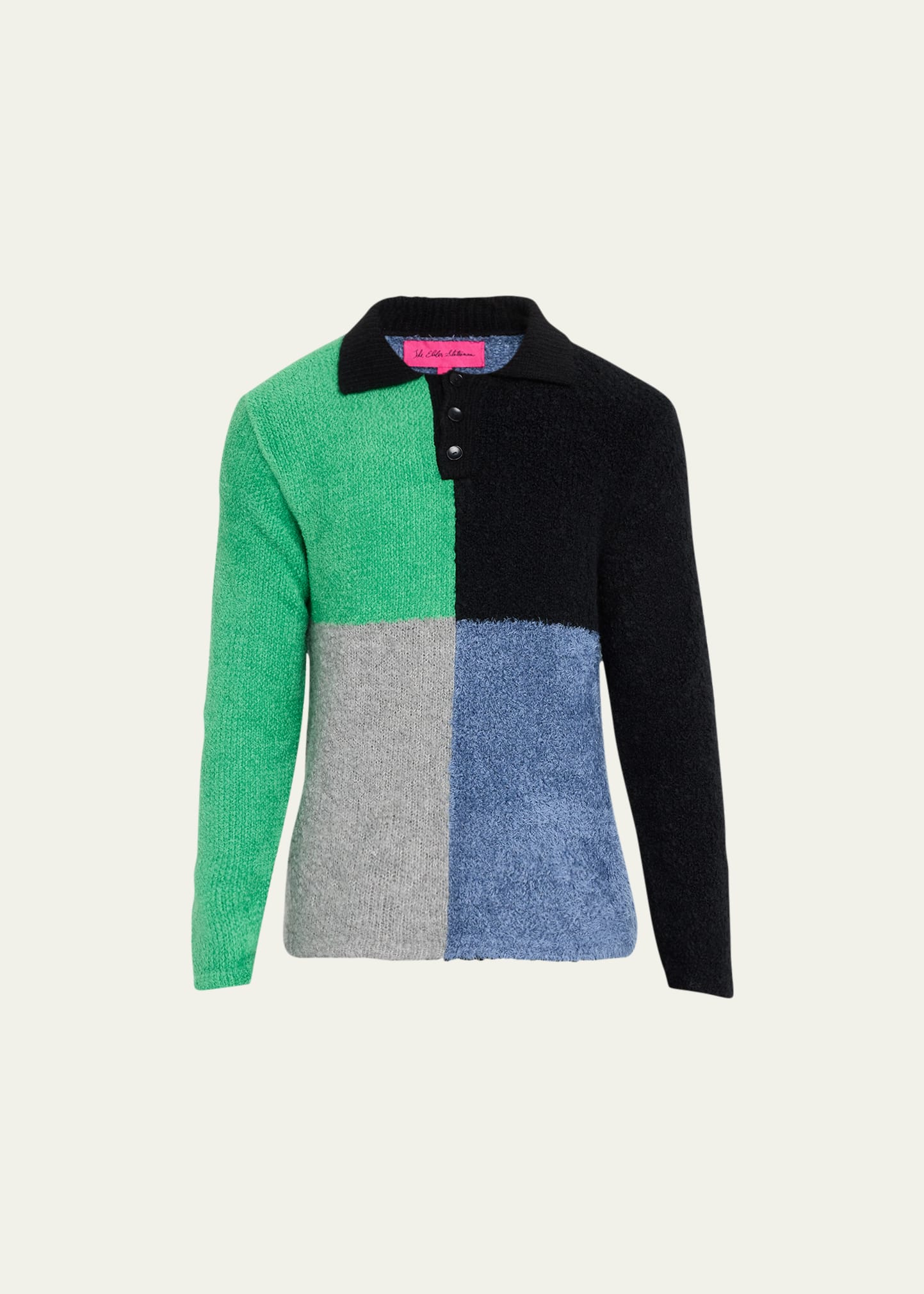 The Elder Statesman Men's Colorblock Rugby Sweater In Green Mix