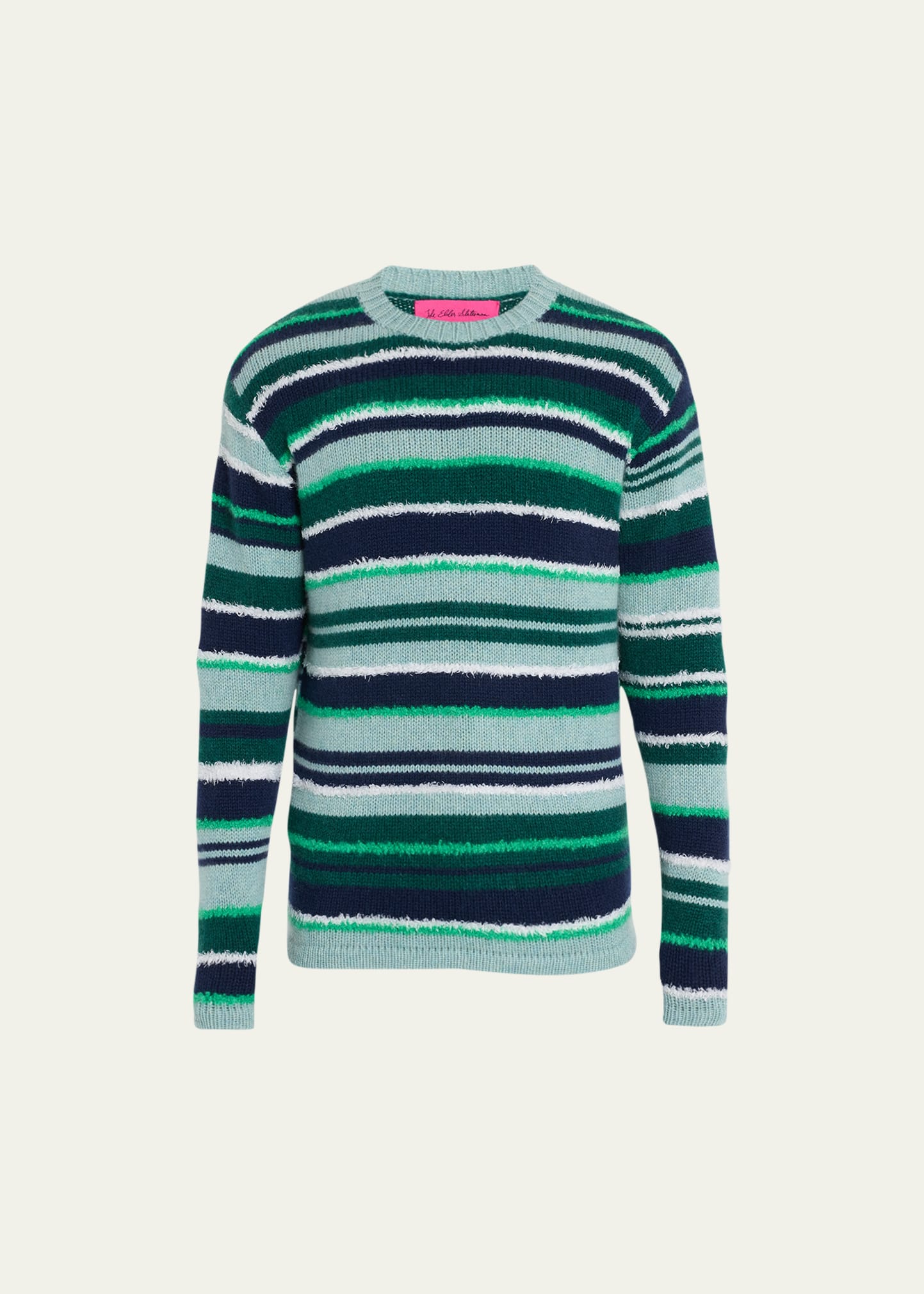 The Elder Statesman Men's Mixed Stripe Cashmere-silk Sweater In Green Mix