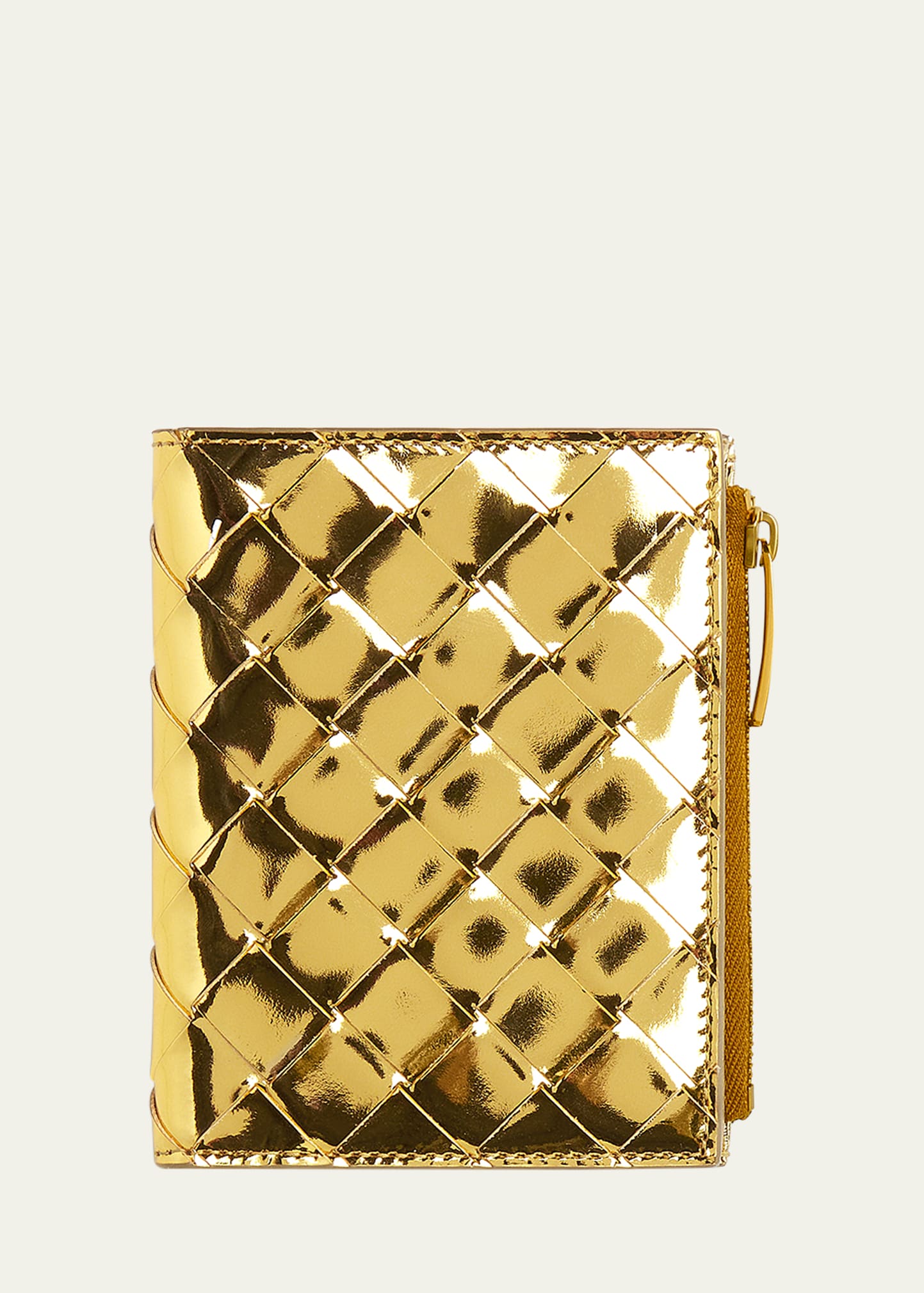 Shop Bottega Veneta Small Intrecciato Bifold Zip Wallet In Gold-m Brass