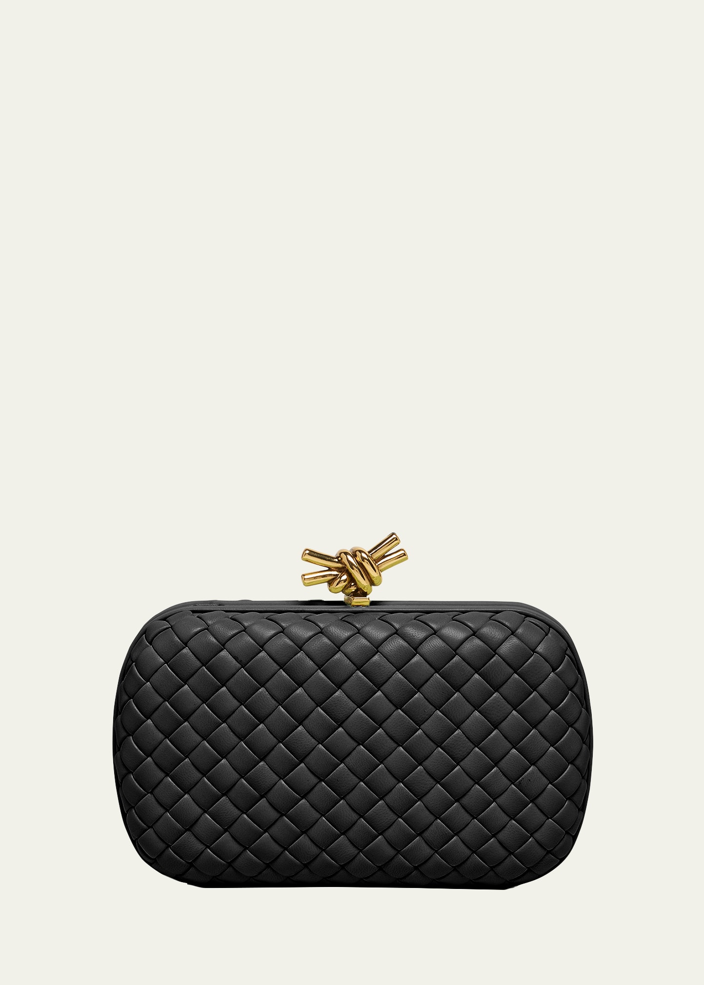 Bottega Veneta Leather Clutch In Black-m Brass