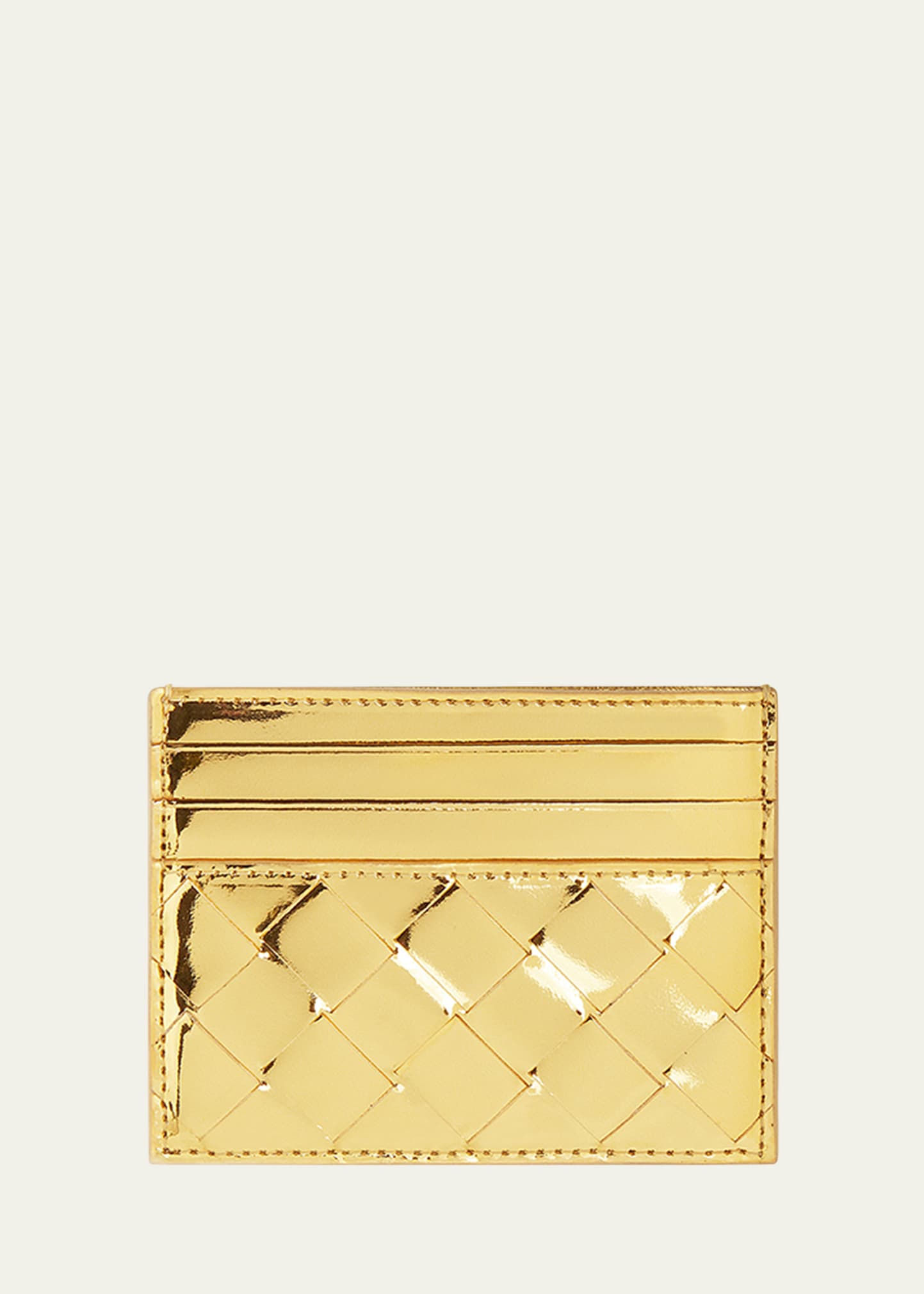 Shop Bottega Veneta Intrecciato Credit Card Case In Gold-m Brass