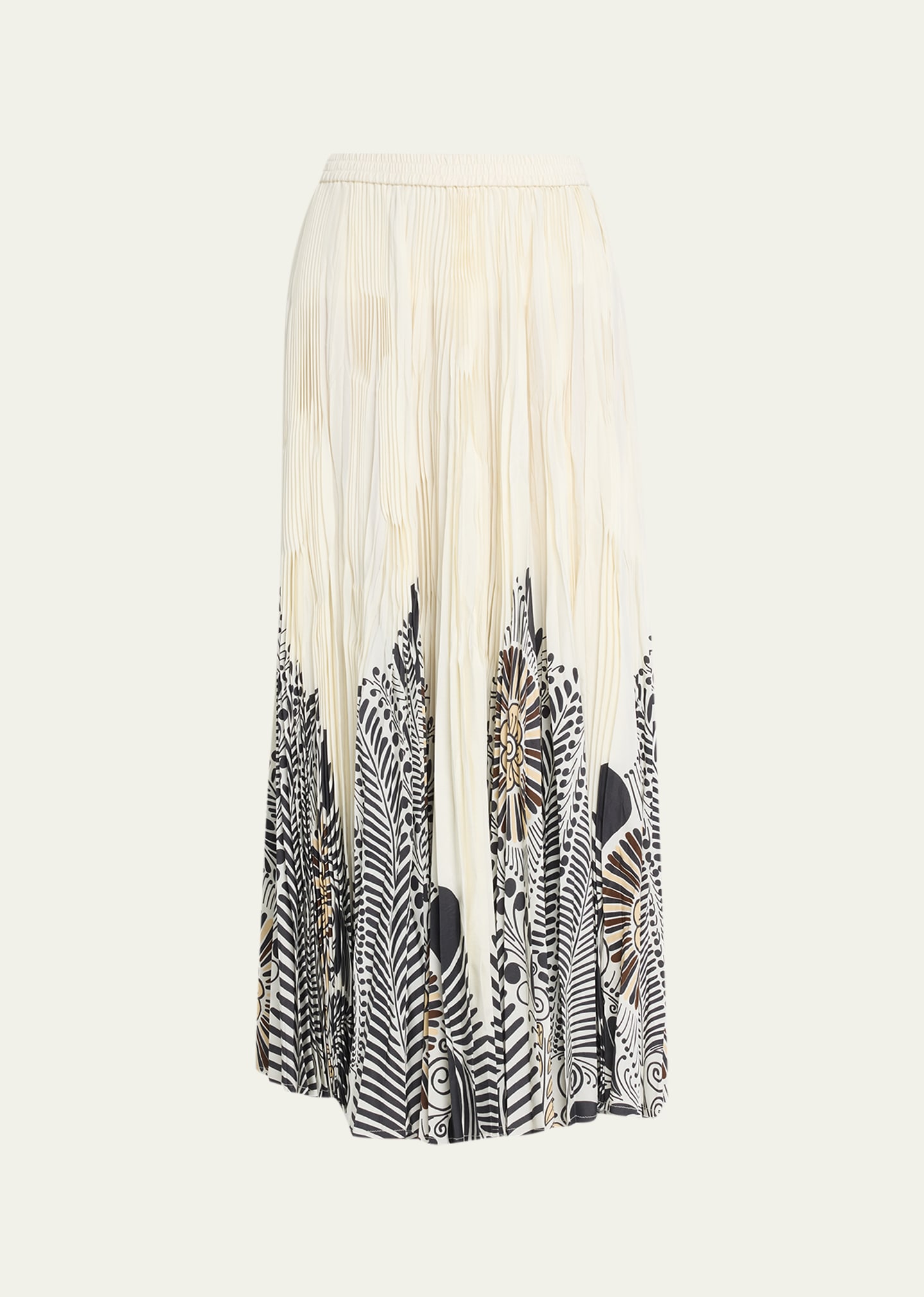Heirlome Maria Pleated Jose Pajarito-print Maxi Skirt In Ivoryblack Beige