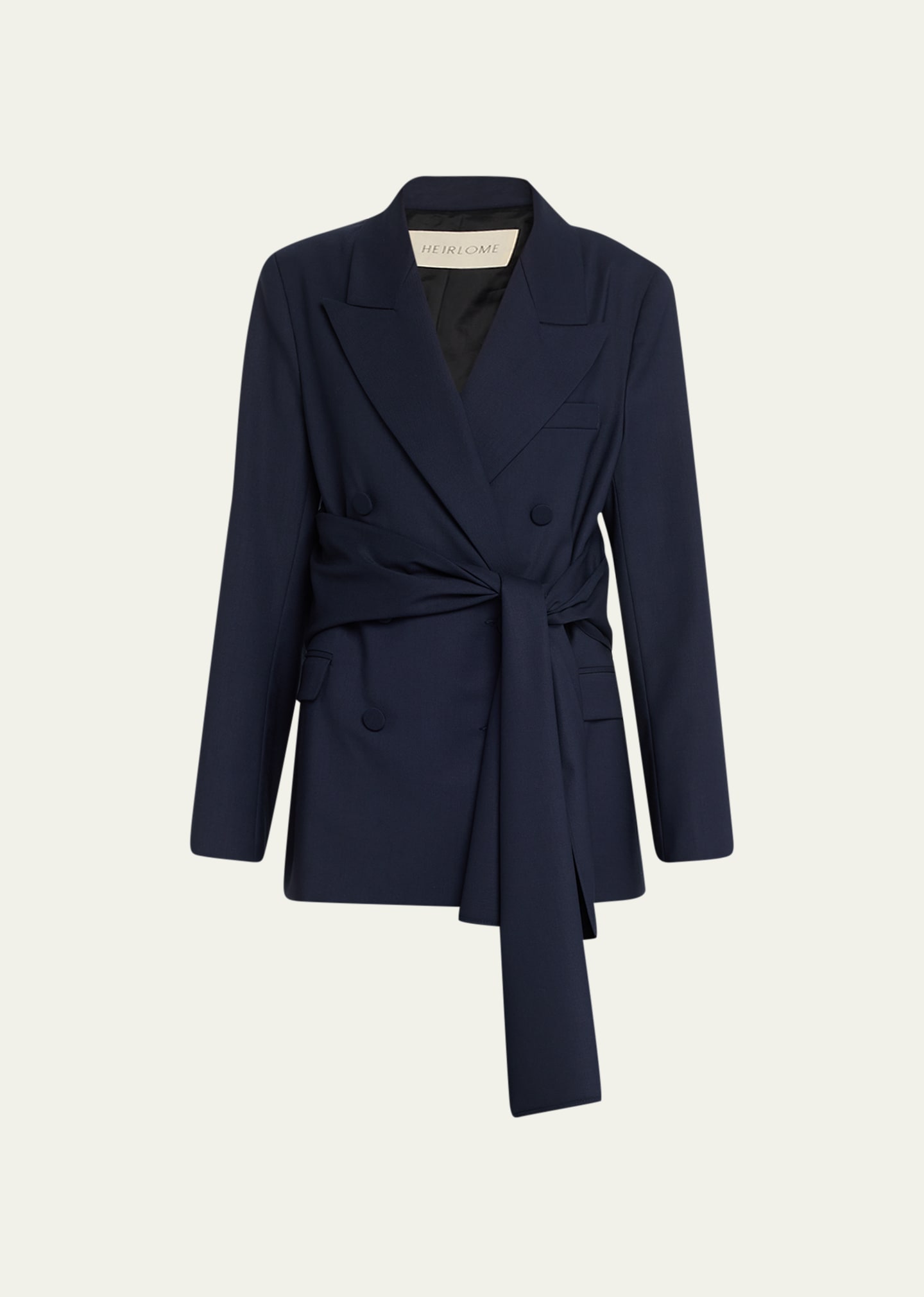 Heirlome Ines Double-breasted Belted Wool Blazer In Midnight Navy