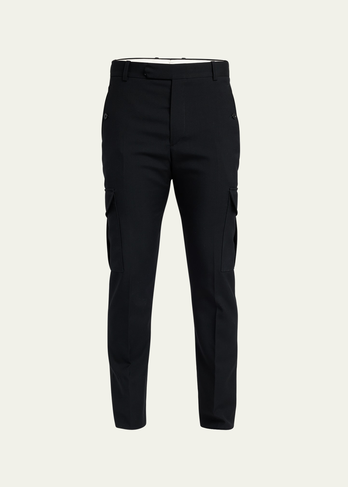 Shop Alexander Mcqueen Men's Wool Gabardine Cargo Trousers In Black