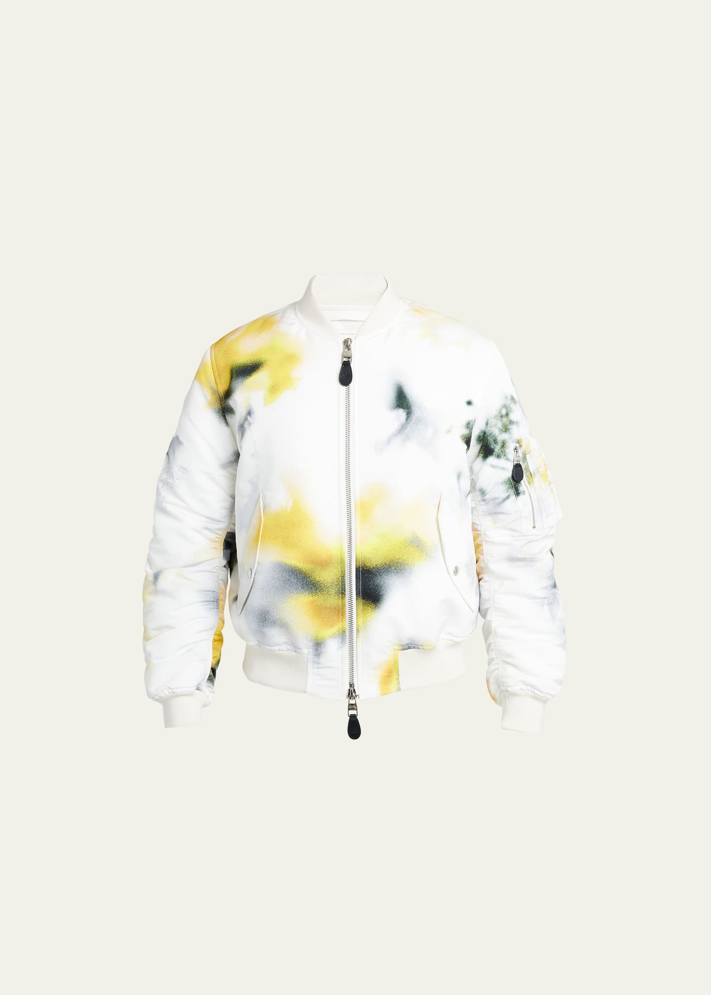 Alexander Mcqueen Front Zipped Blurred Padded Bomber Jacket In Moon