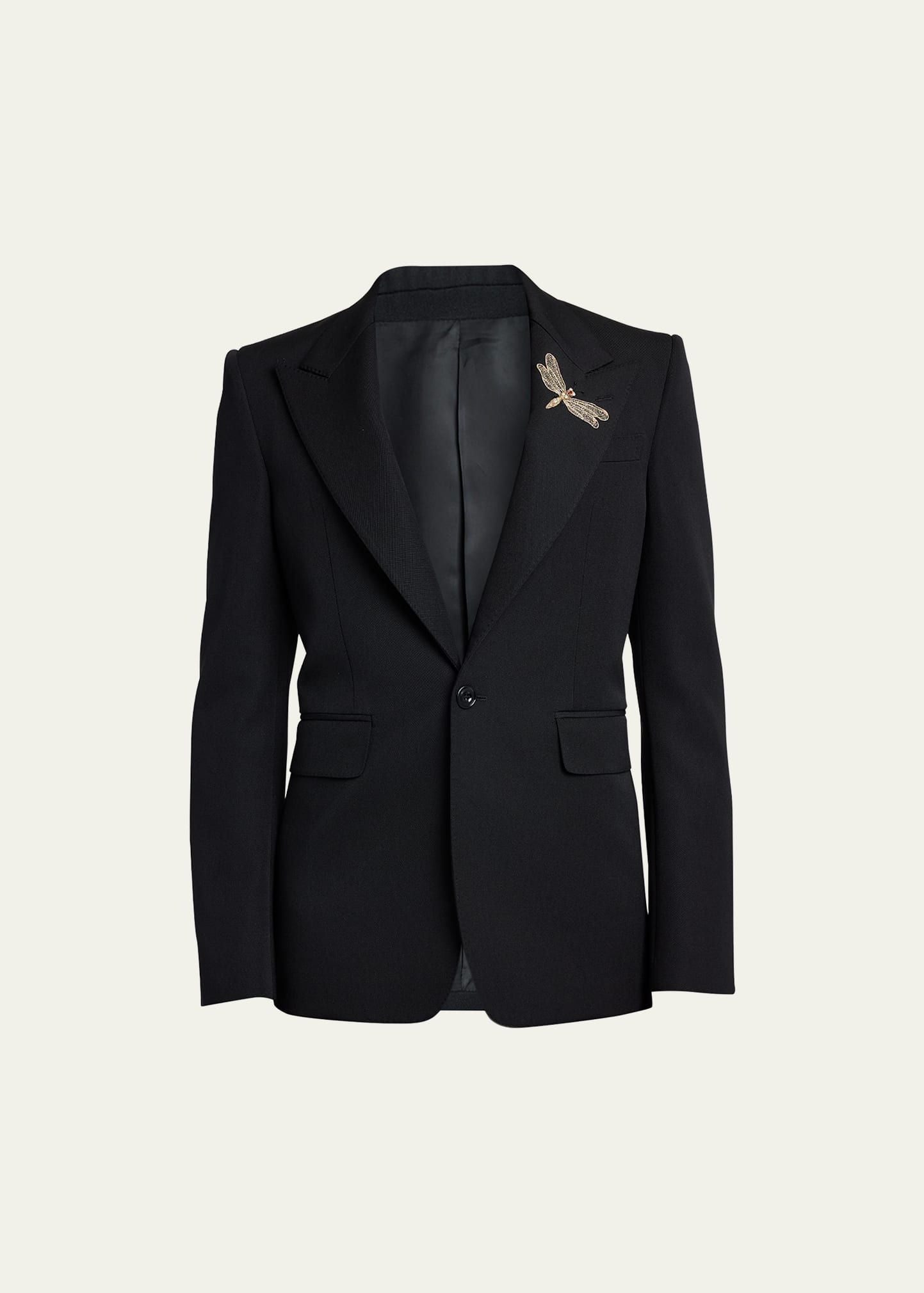 Shop Alexander Mcqueen Men's Grain De Poudre Dragonfly Sport Coat In Black