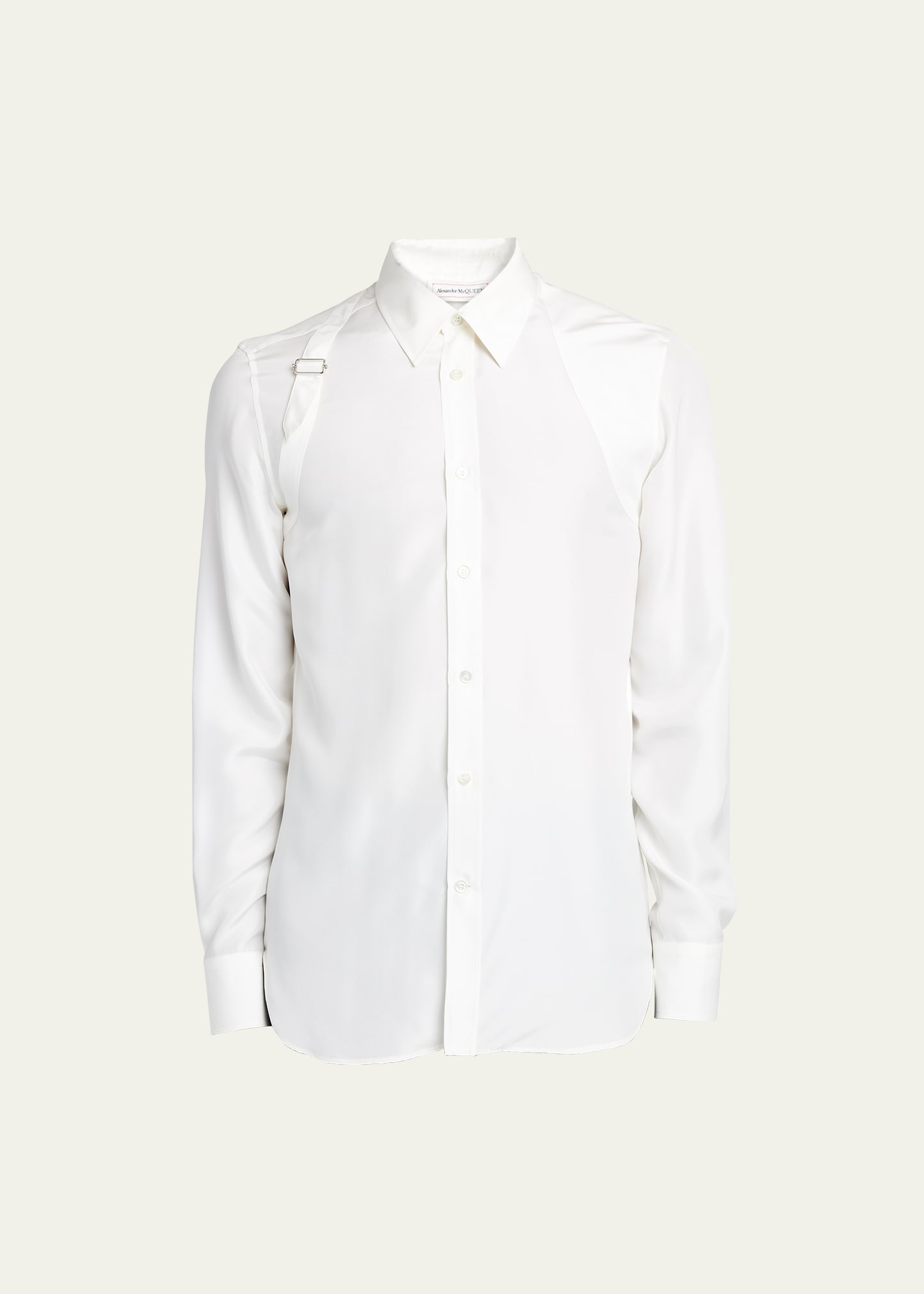 Shop Alexander Mcqueen Men's Silk Satin Harness Dress Shirt In Natural