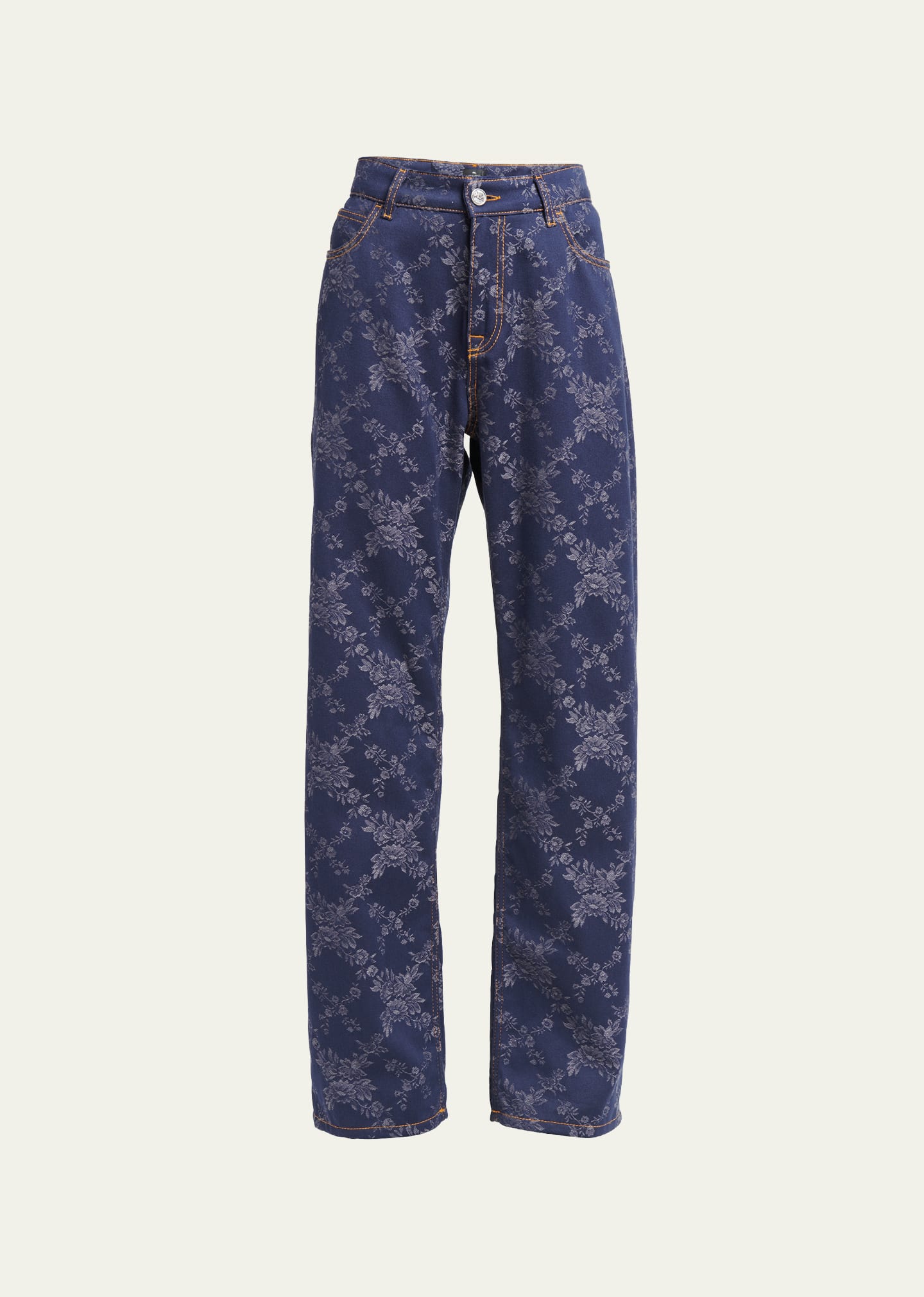 ETRO DENIM FLORAL-PRINT STRAIGHT LEG PANTS