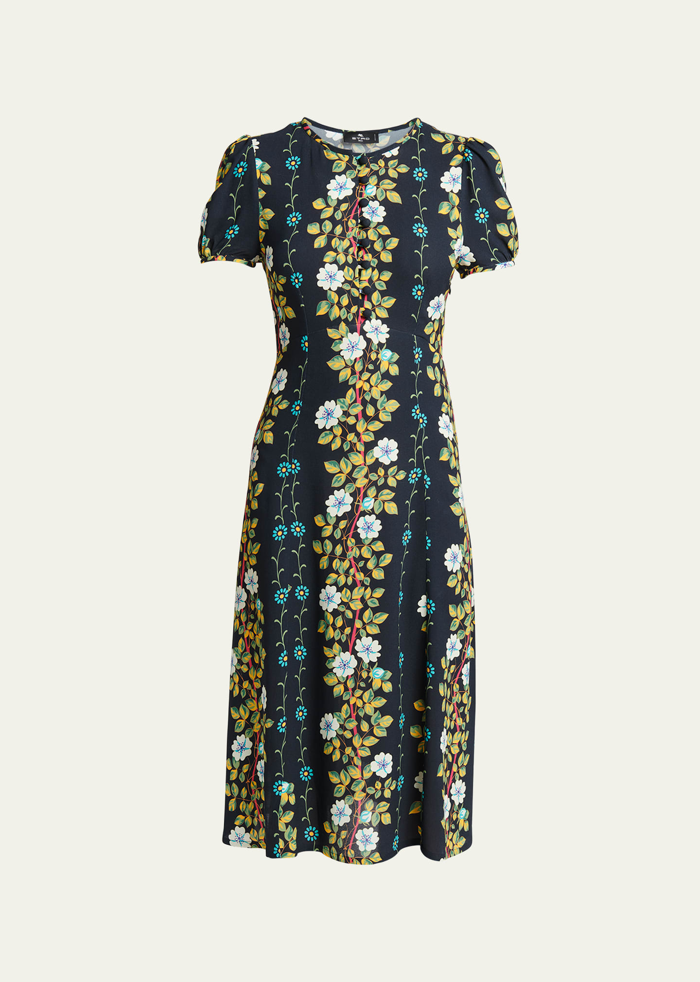 Shop Etro Floral-print Midi Dress In Print On Black Ba