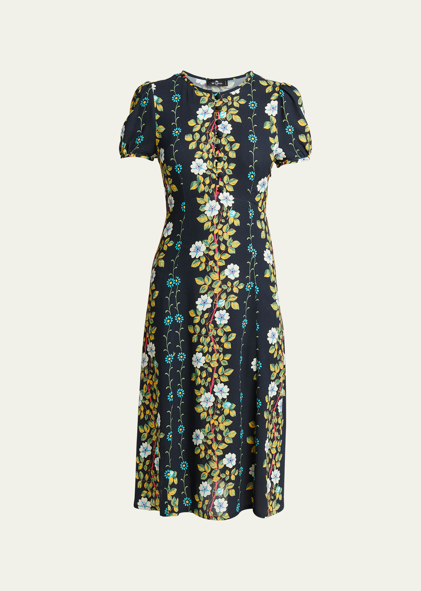 Etro Floral-print Midi Dress In Print On Black Ba