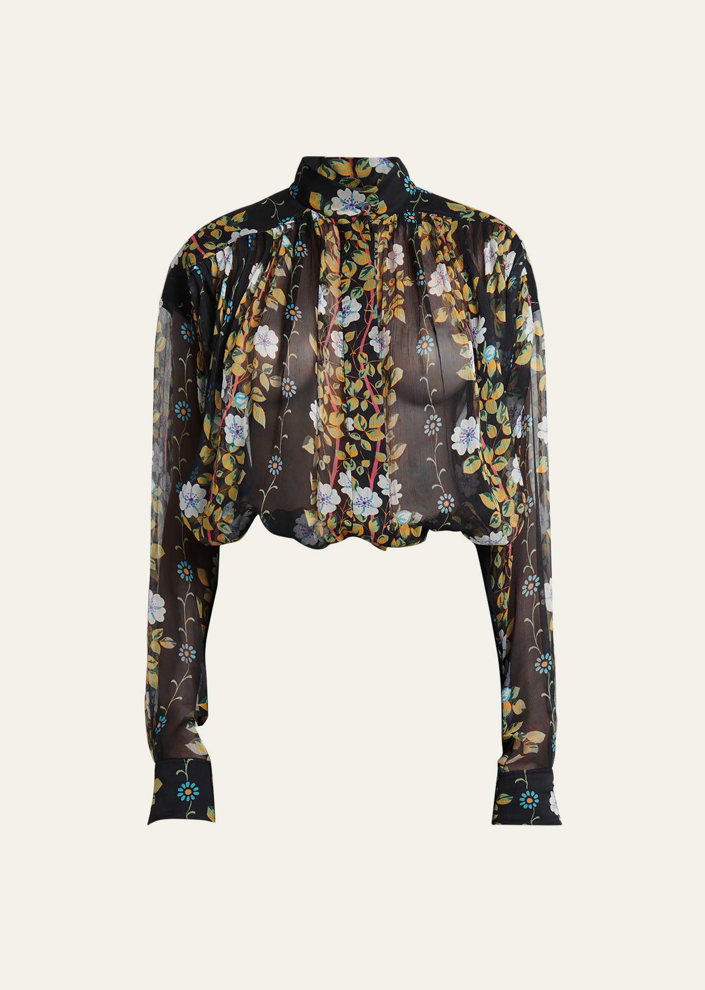 Etro Floral-print Sheer Button Up Silk Blouse In Print On Black Ba