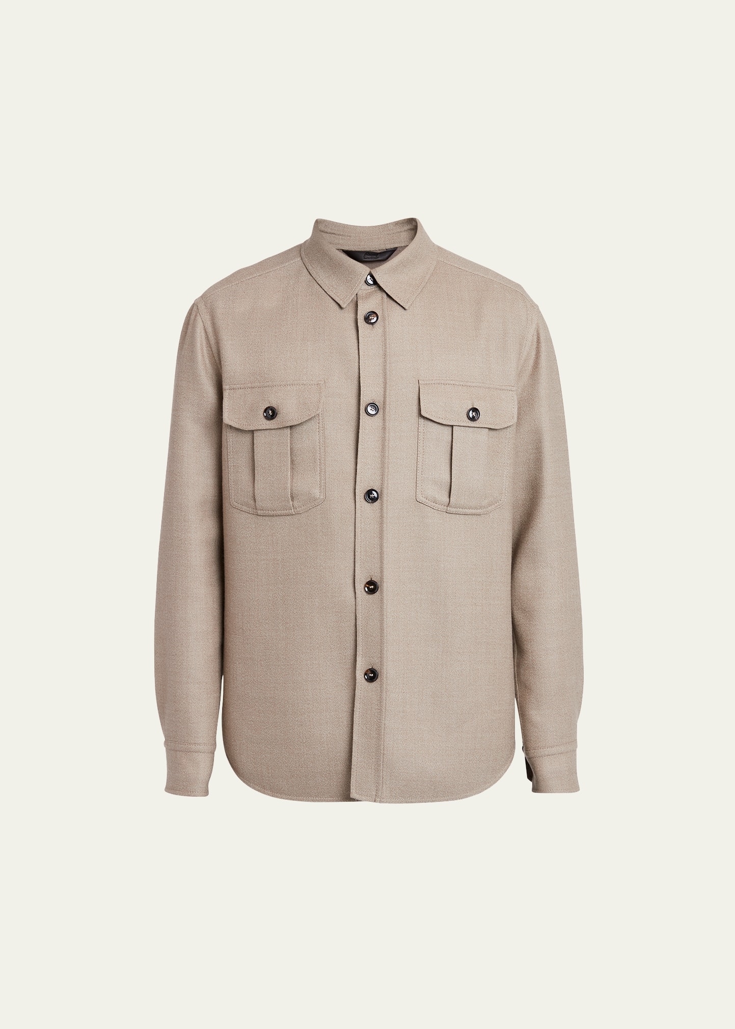 Brioni Men's Stretch Wool Overshirt In Sand