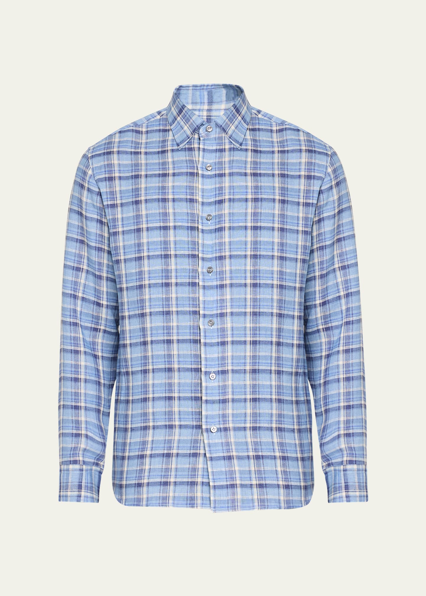 Brioni Men's Linen Plaid Casual Button-down Shirt In Bluette