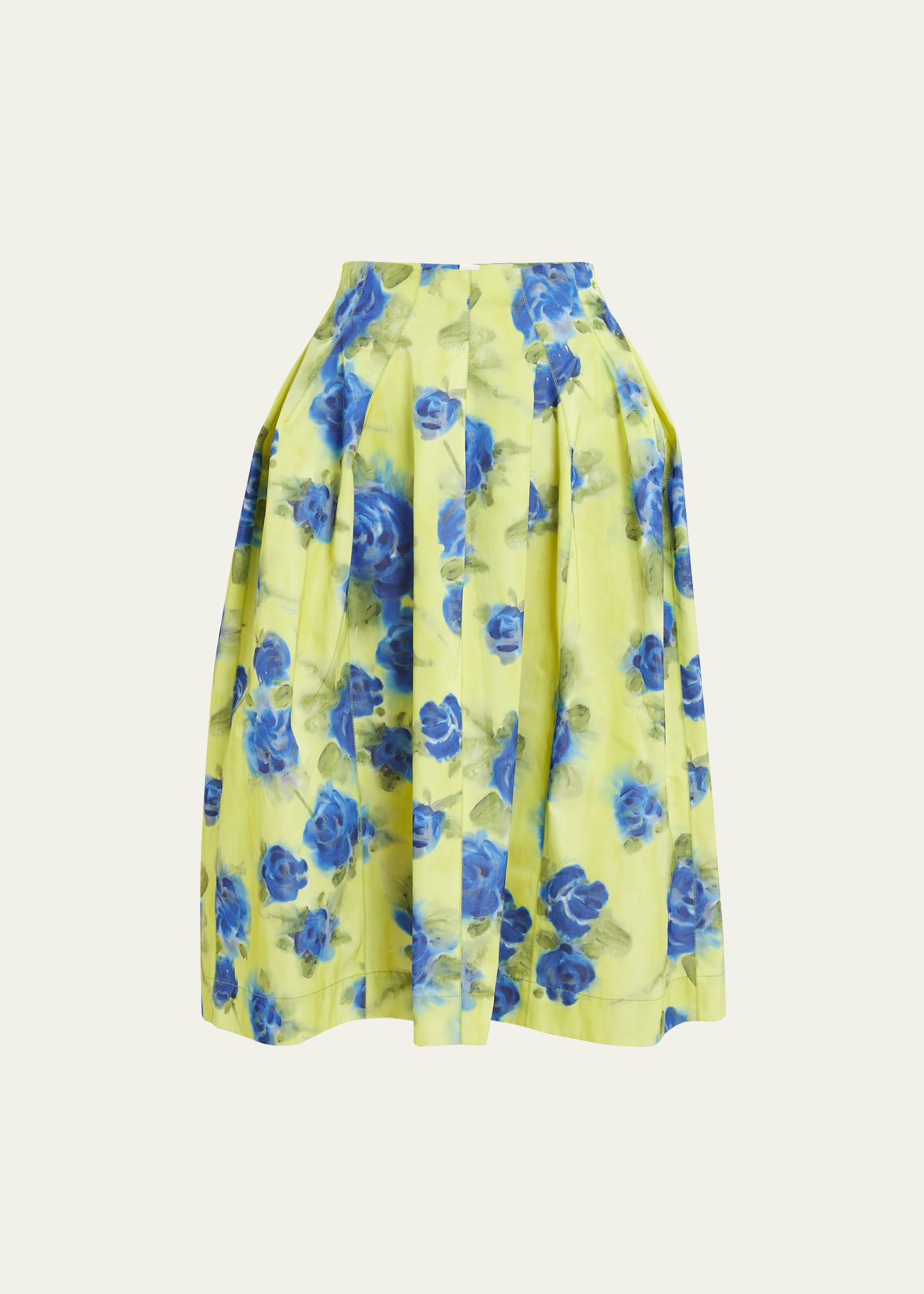 Pleated Floral-Print Flare Midi Skirt