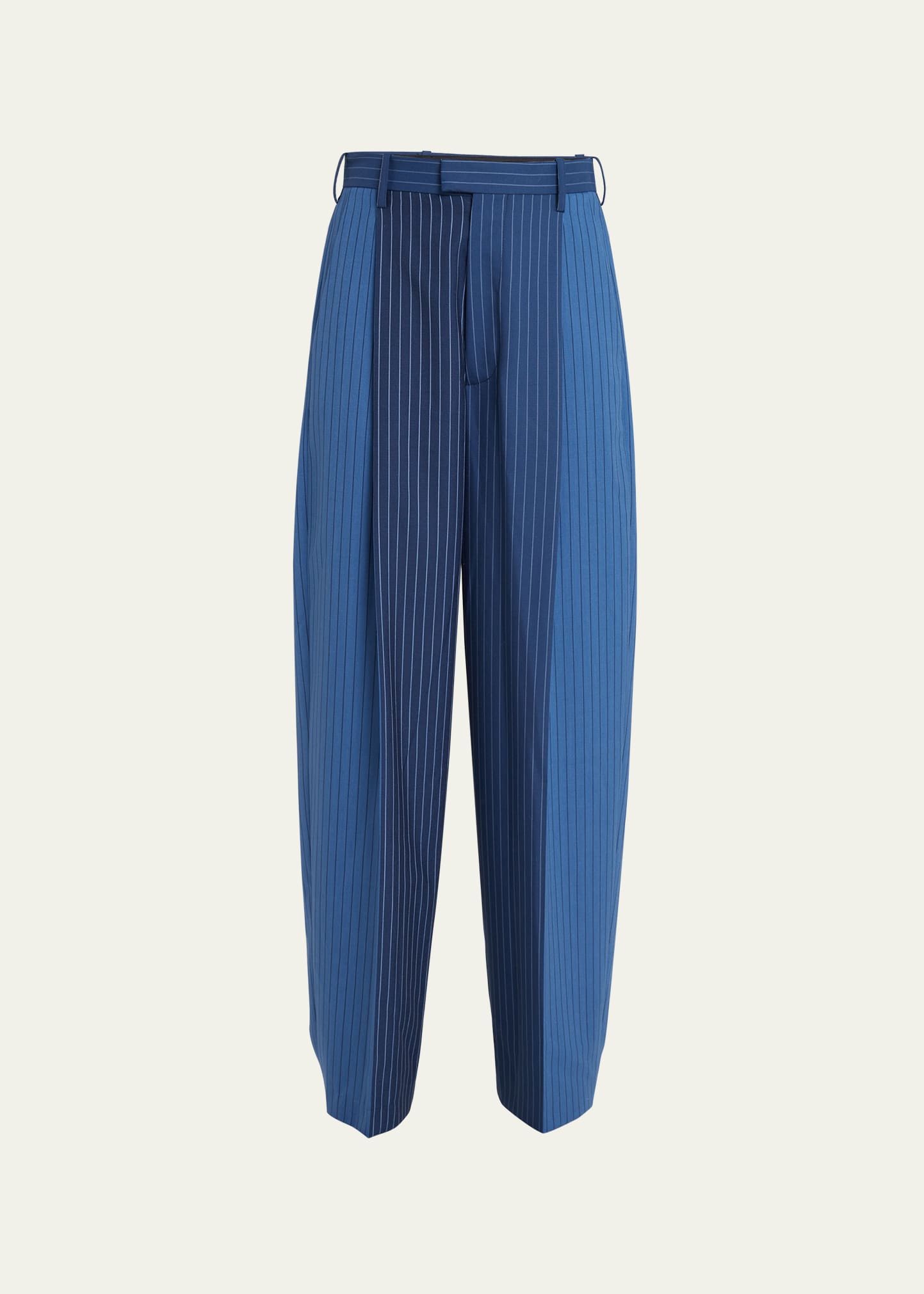 Marni Classic Colorblock Pinstripe Pintuck Wool Trousers In Darkblue