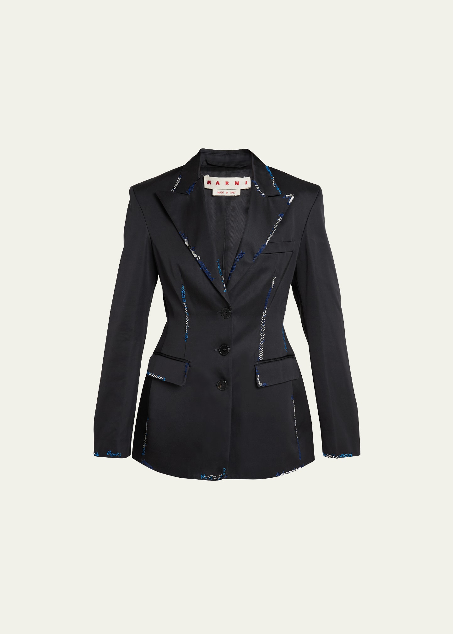 Shop Marni Tuxedo Jacket With Beaded Embroidery In Black