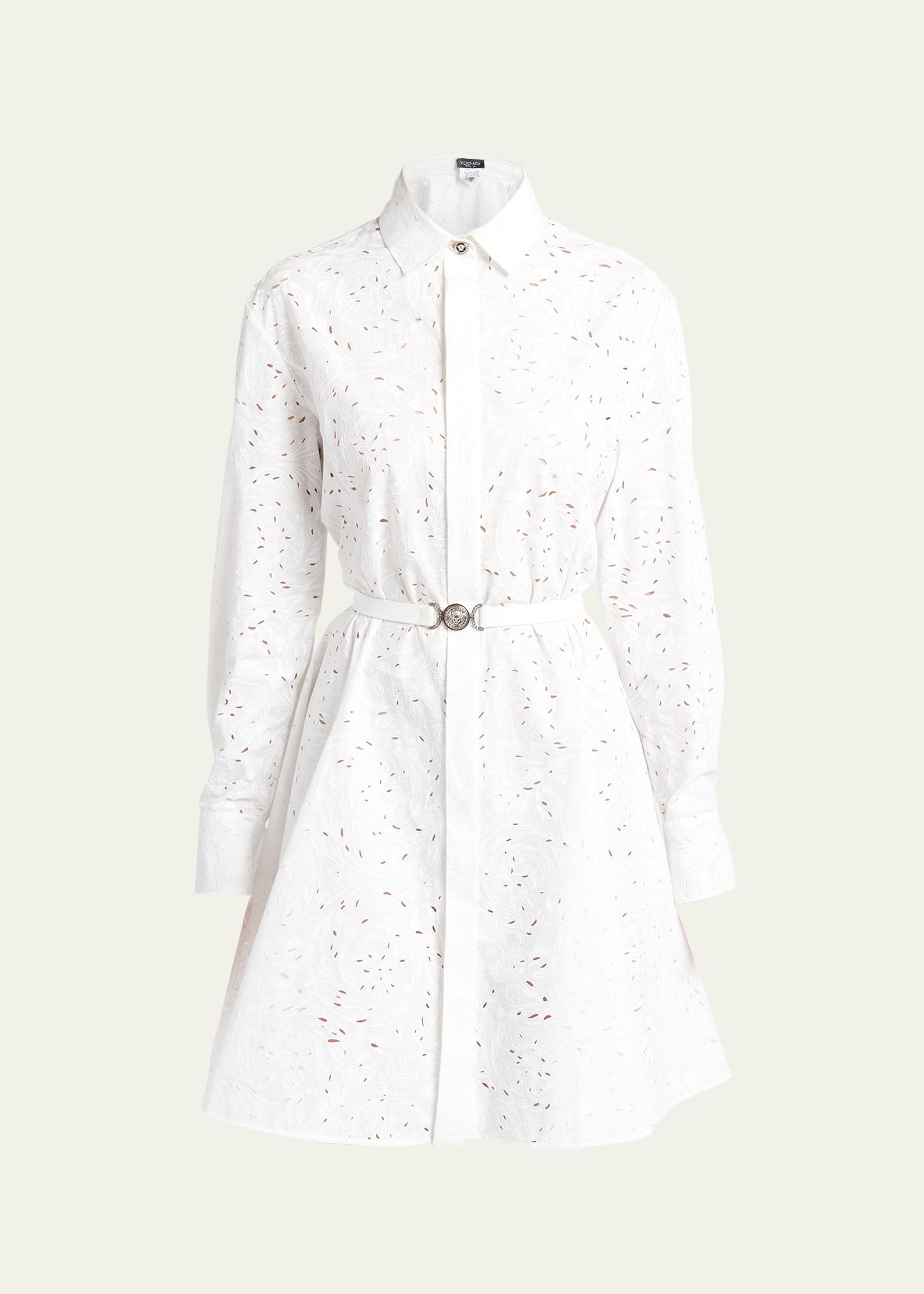 Versace Baroque-print Belted Mini Dress In Optical White