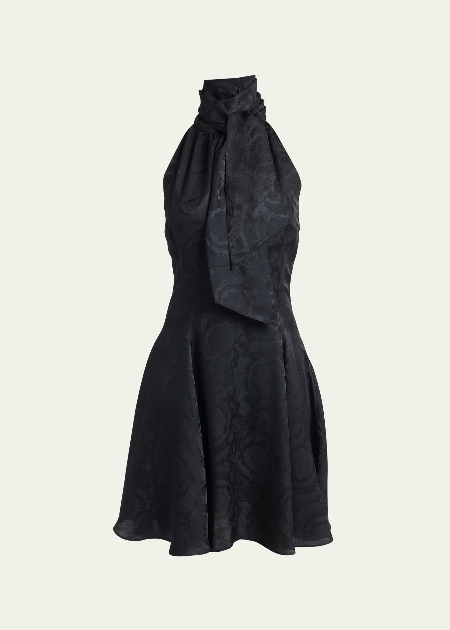 Shop Versace Baroque-print Tie-neck Sleeveless Mini Dress In Black