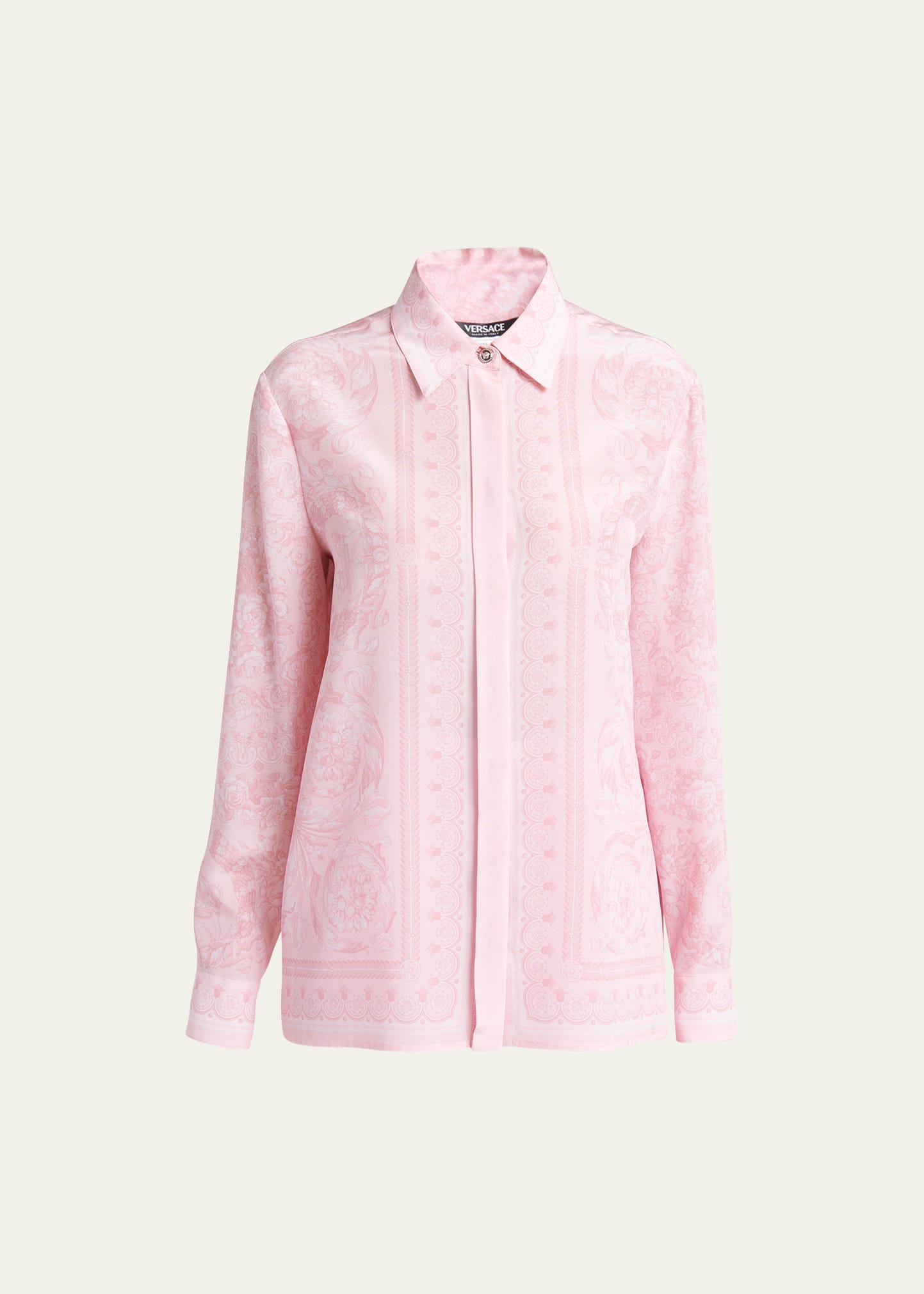 Shop Versace Crepe De Chine Baroque-print Shirt In Pale Pink