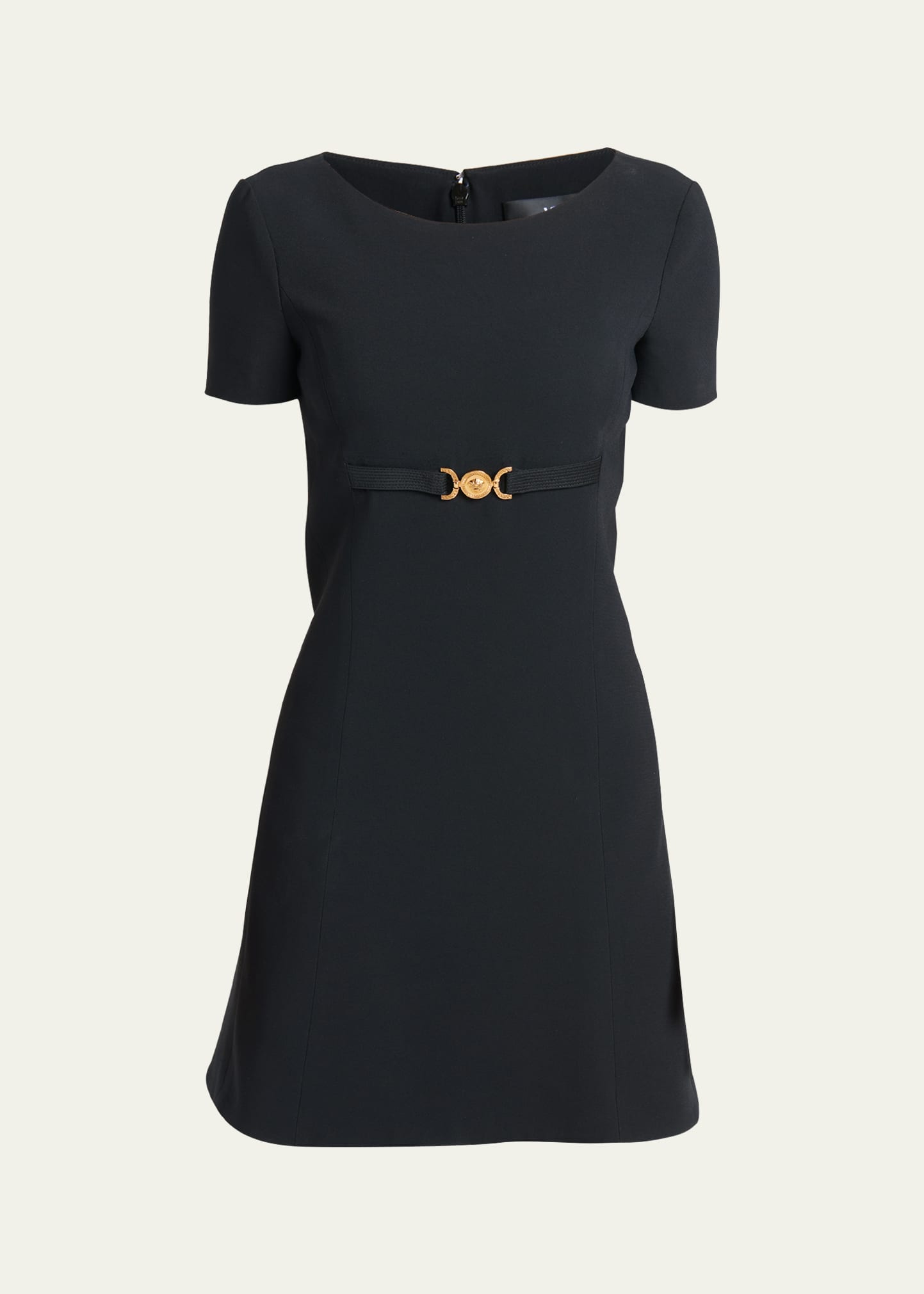 Shop Versace Techno-cady Short Sleeve A-line Mini Dress In Black