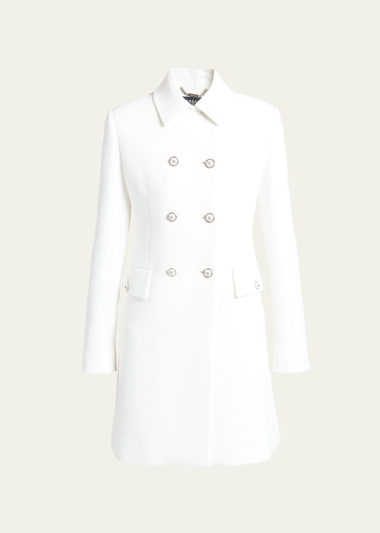 Shop Versace Double-breasted Crepe Blazer Jacket In Optical White