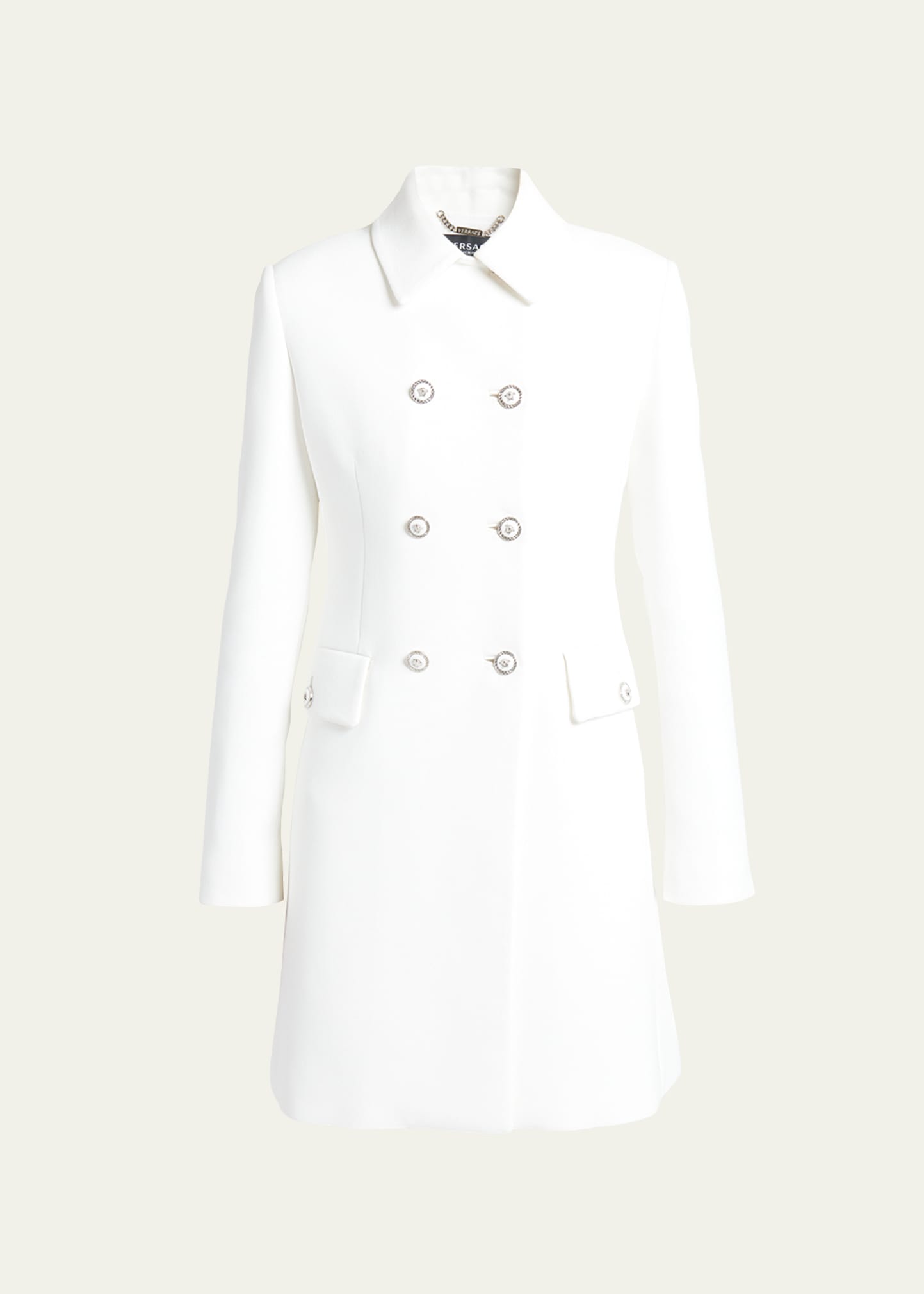 Versace Double-breasted Crepe Blazer Jacket In Optical White