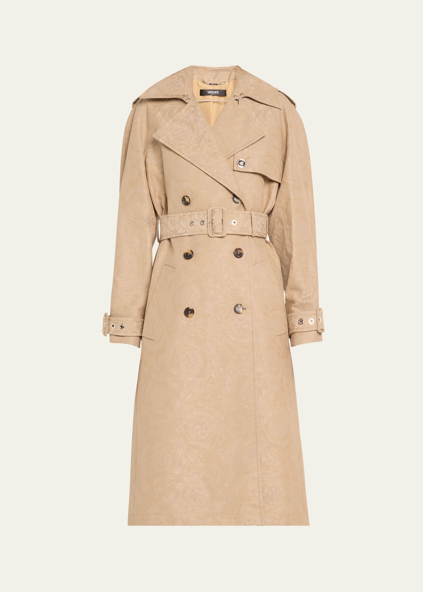 Barocco Jacquard Double-Breasted Belted Trench Coat