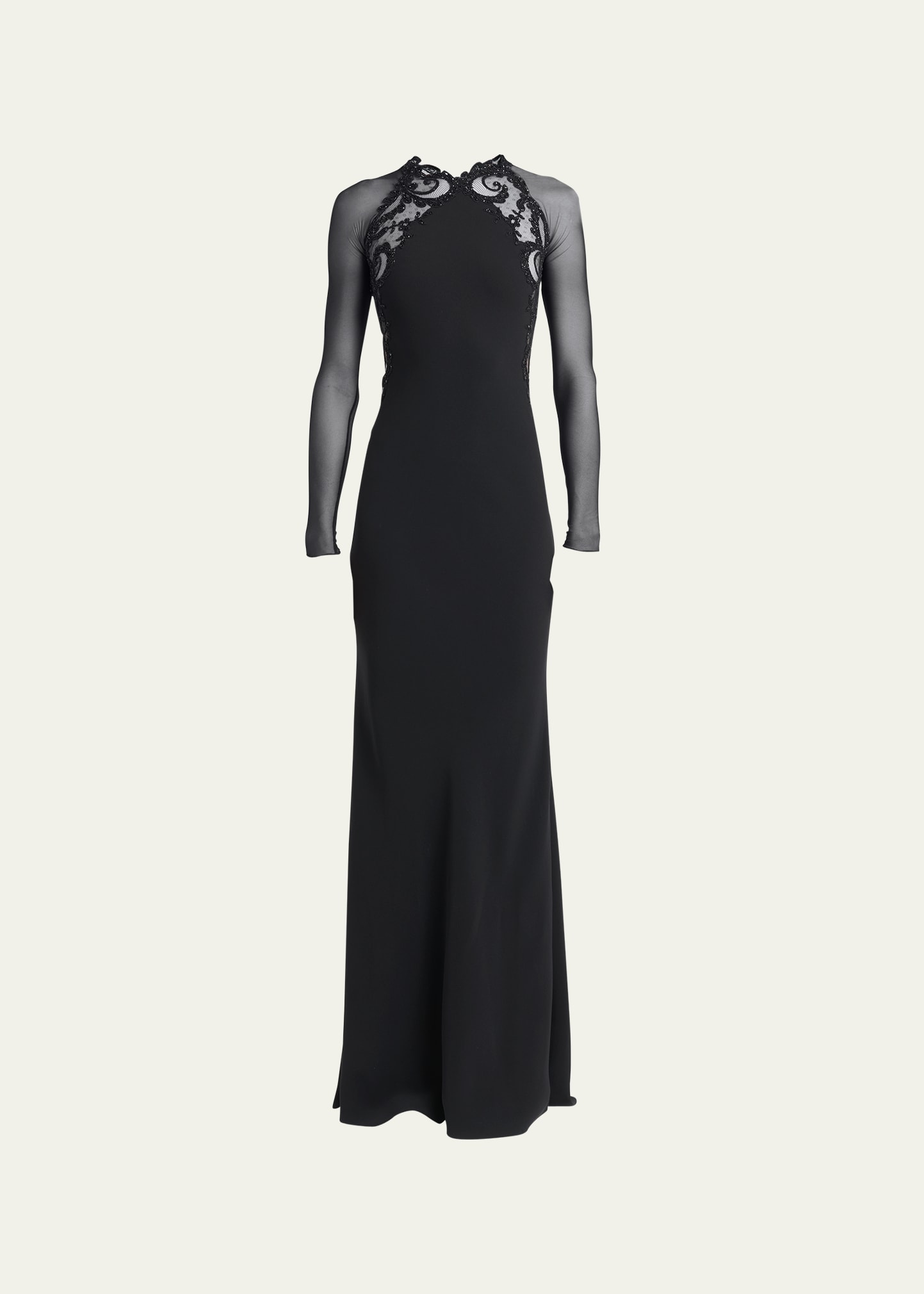 Versace Long Sleeve Lace-embroidered Gown In Black