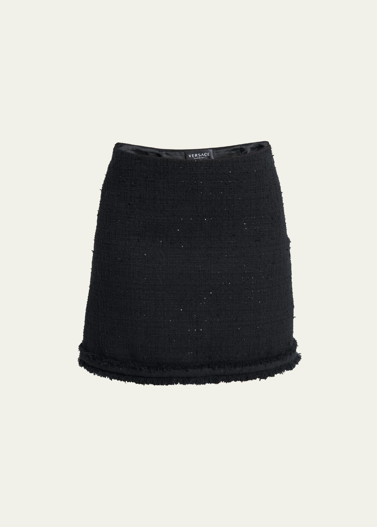 Shop Versace Tweed A-line Mini Skirt In Black