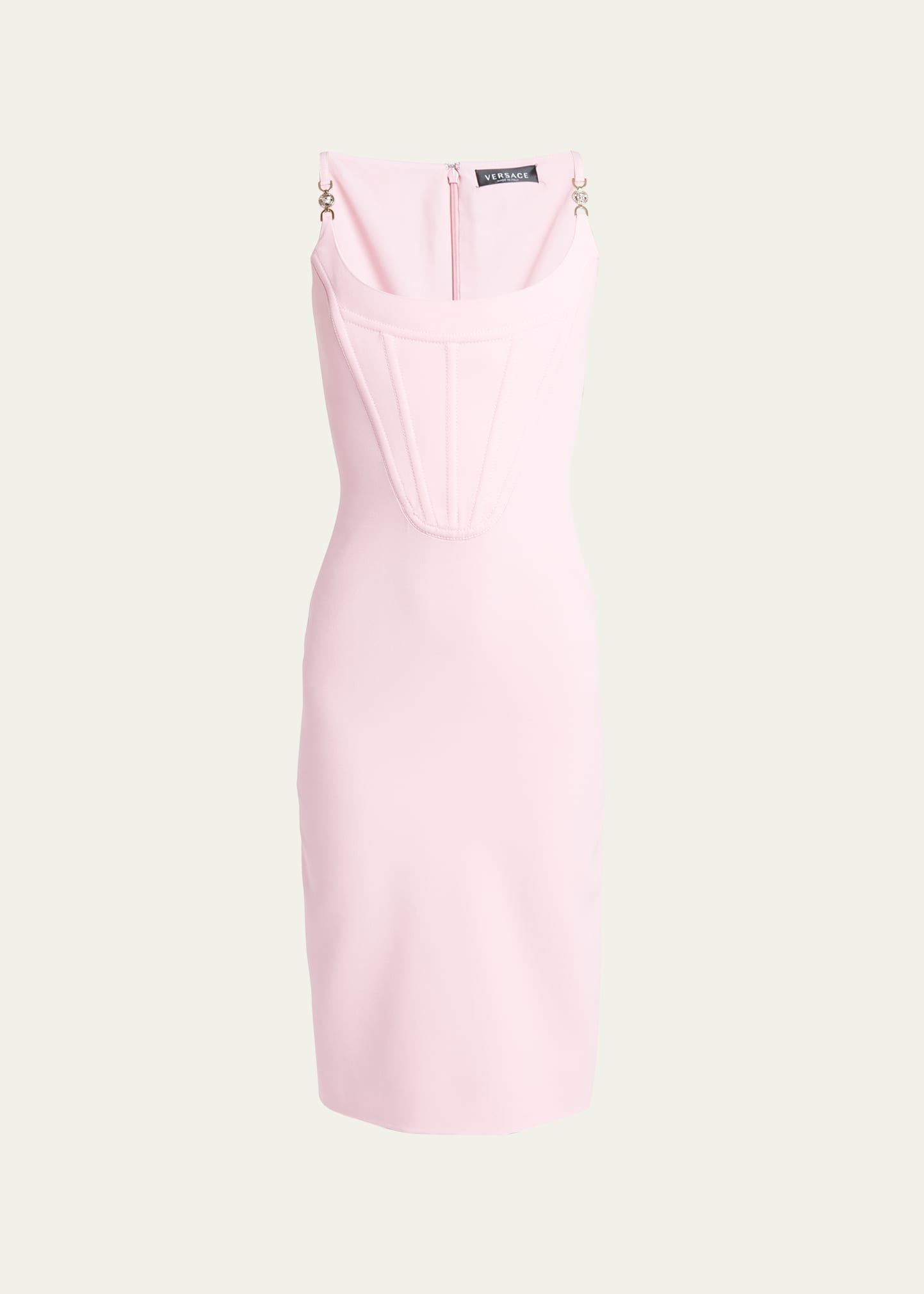Shop Versace Satin Midi Sheath Dress In Pale Pink