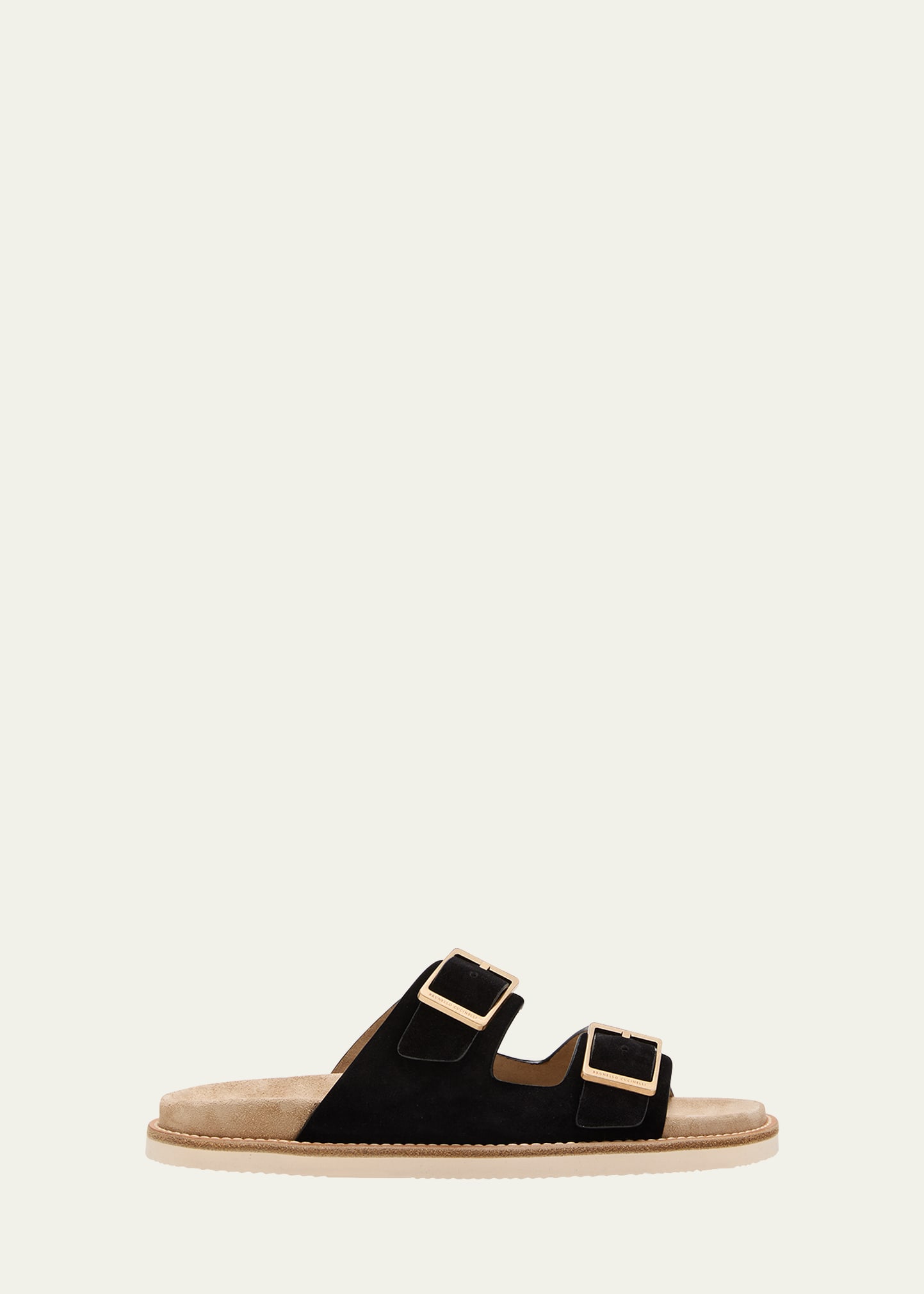 Shop Brunello Cucinelli Men's Suede Buckle Slide Sandals In Black