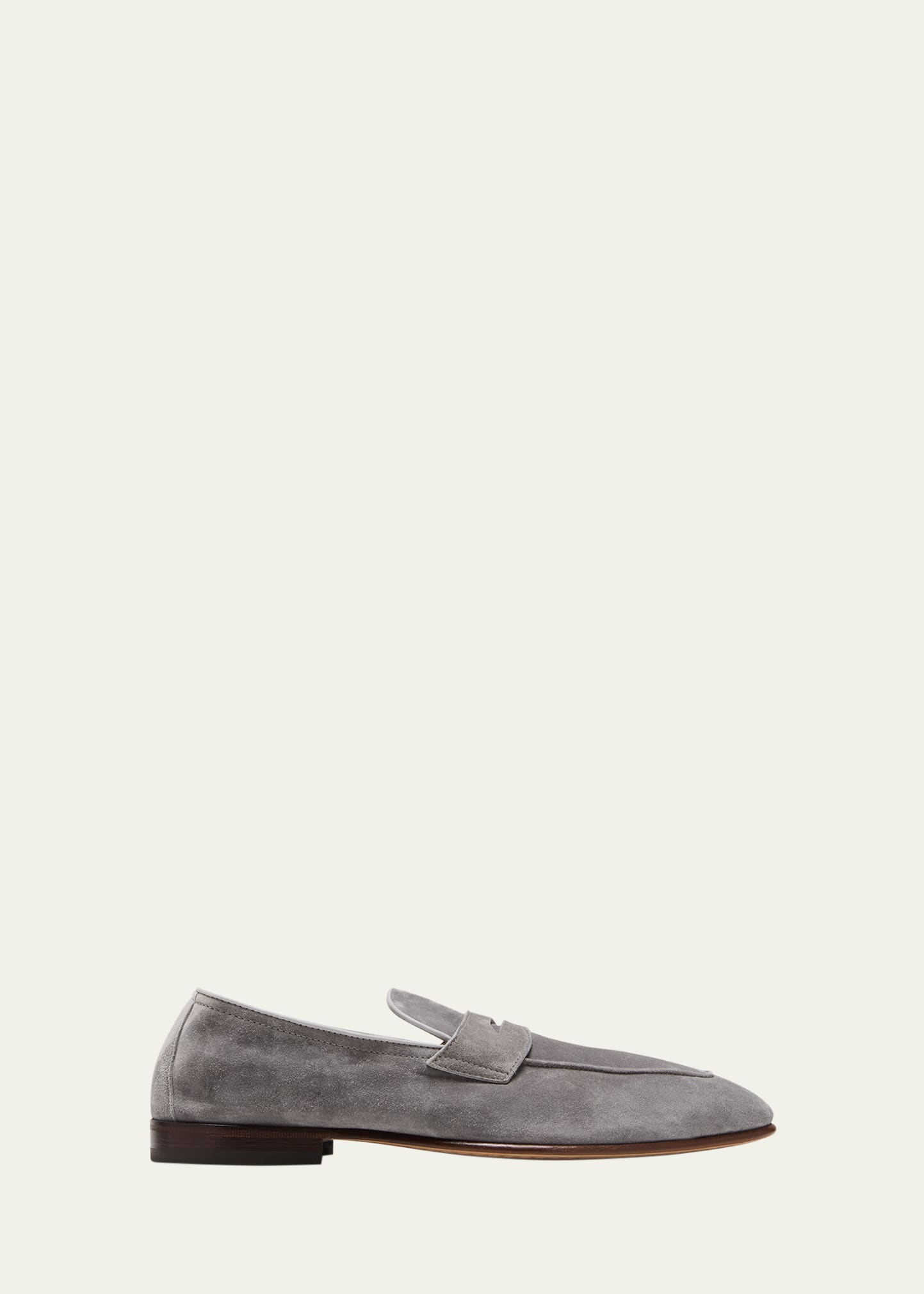Shop Brunello Cucinelli Men's Suede Penny Loafers In Grey