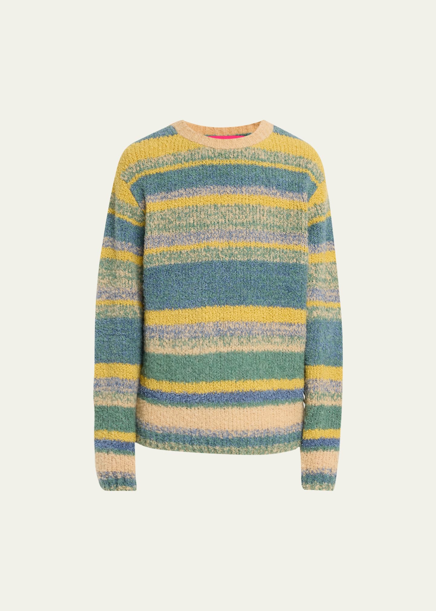 The Elder Statesman Men's Melange Striped Cashmere-silk Sweater In Wheat/turquoise/s